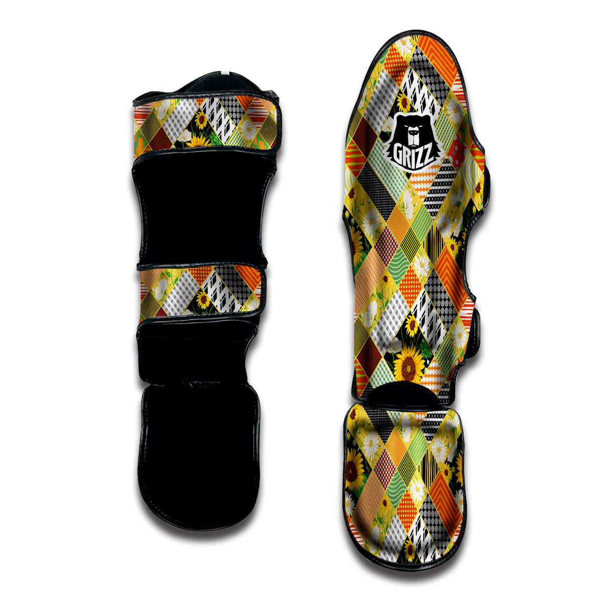 Patchwork Sunflowers Print Muay Thai Shin Guards-grizzshop