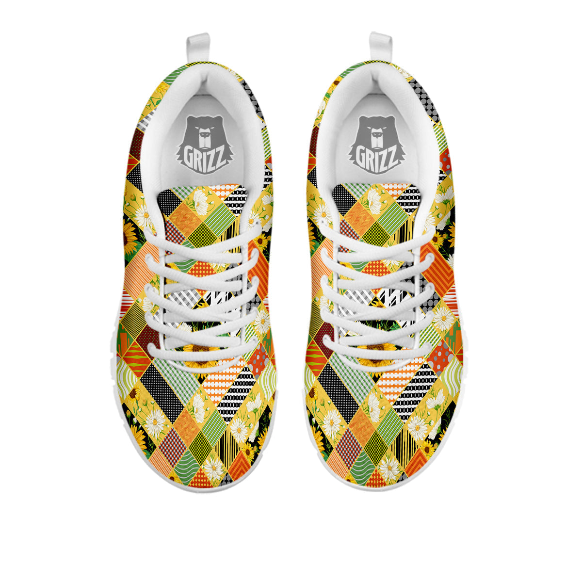 Patchwork Sunflowers Print White Sneaker-grizzshop