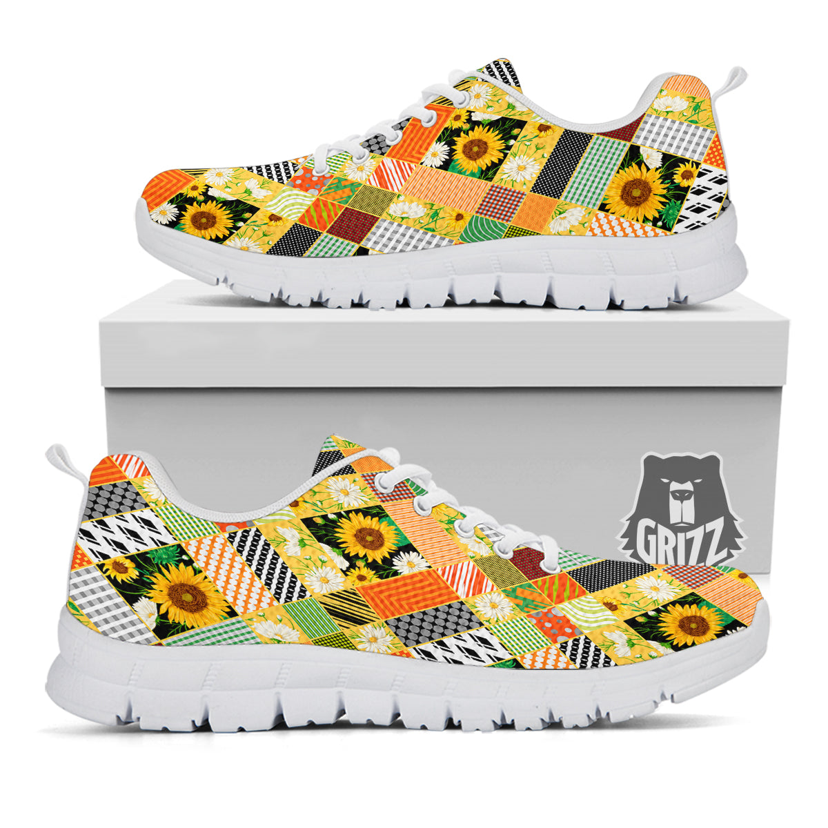Patchwork Sunflowers Print White Sneaker-grizzshop