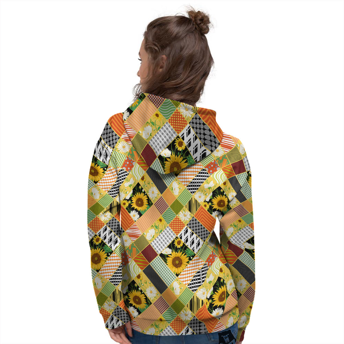 Patchwork Sunflowers Print Women's Hoodie-grizzshop
