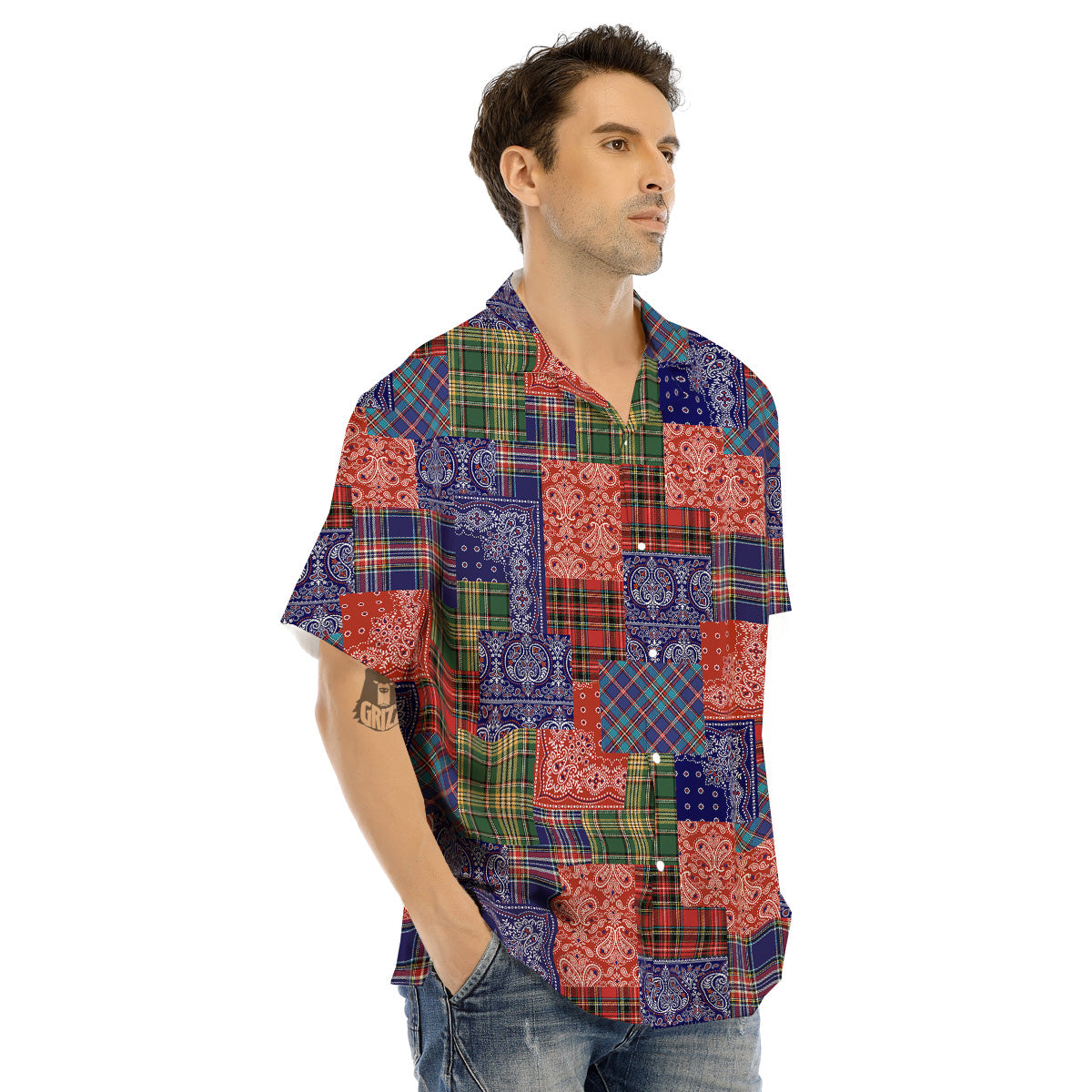 Patchwork Tartan And Bandana Print Pattern Men's Hawaiian Shirt-grizzshop