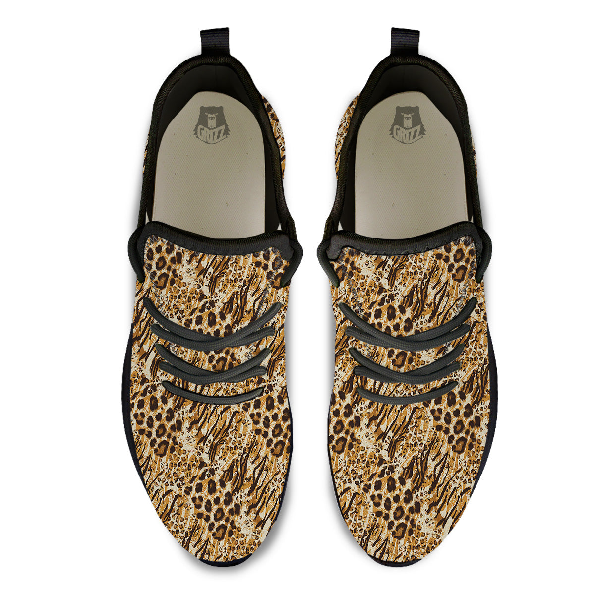 Patchwork Tiger Skin Print Pattern Black Athletic Shoes-grizzshop