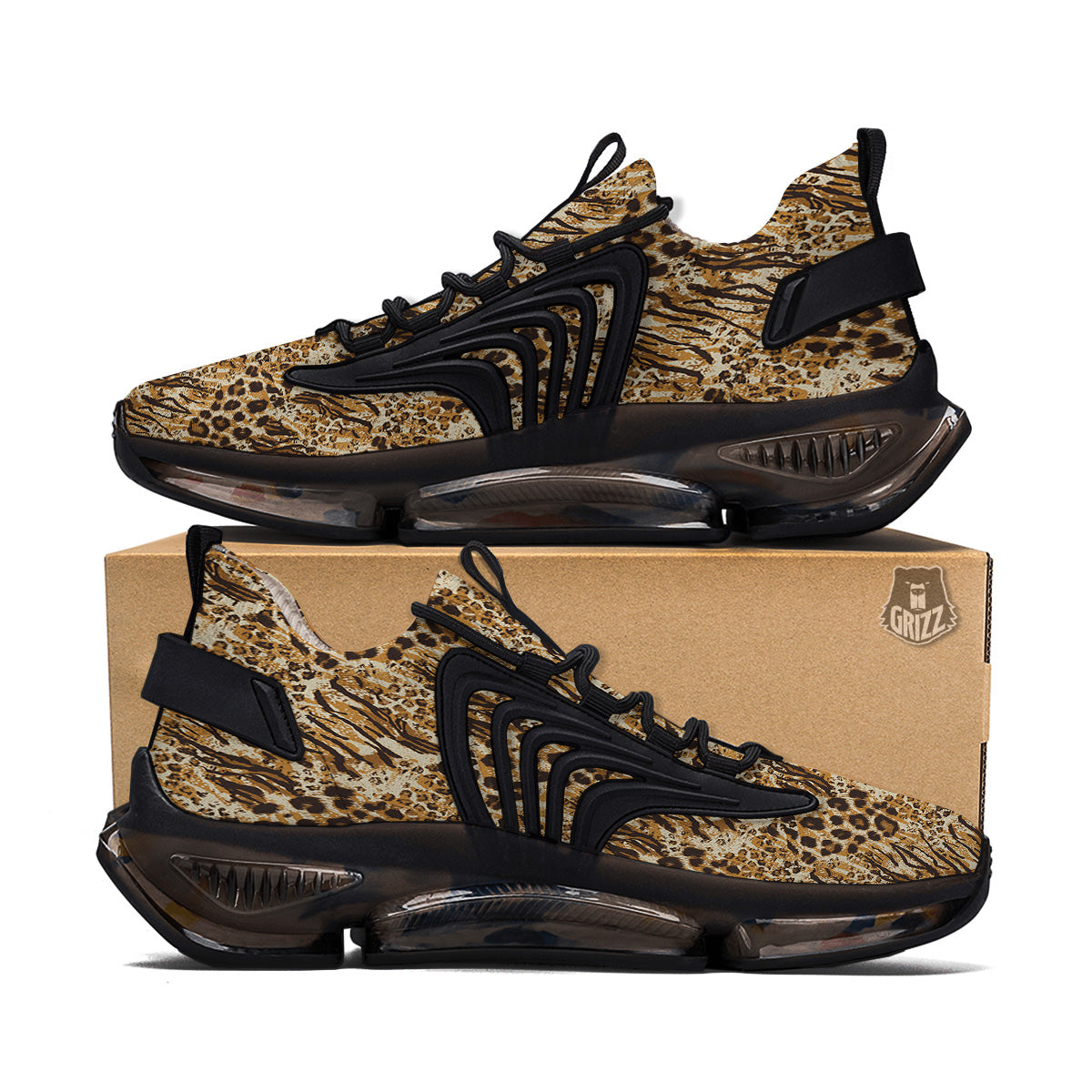 Patchwork Tiger Skin Print Pattern Black Gym Shoes-grizzshop