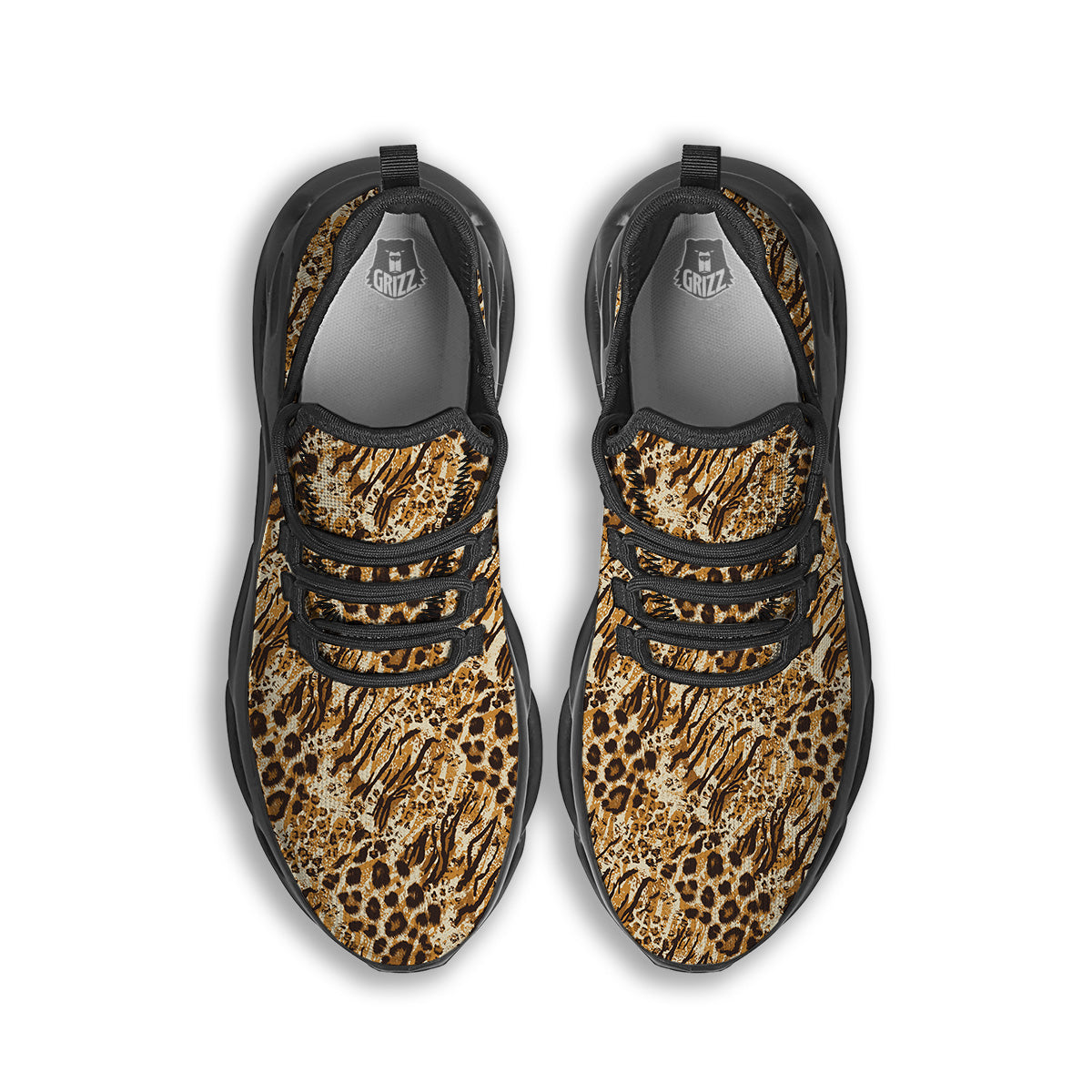 Patchwork Tiger Skin Print Pattern Black Running Shoes-grizzshop