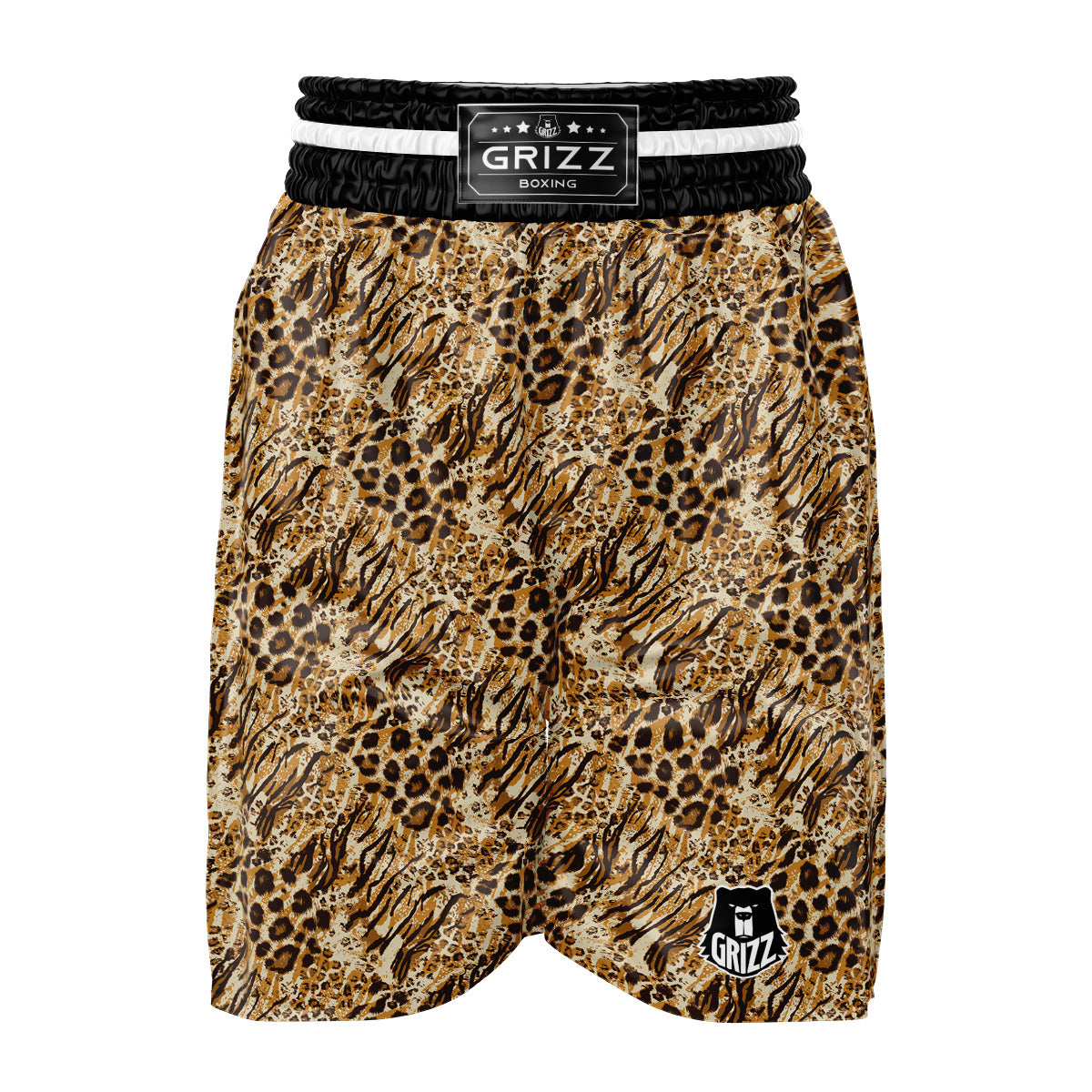 Patchwork Tiger Skin Print Pattern Boxing Shorts-grizzshop