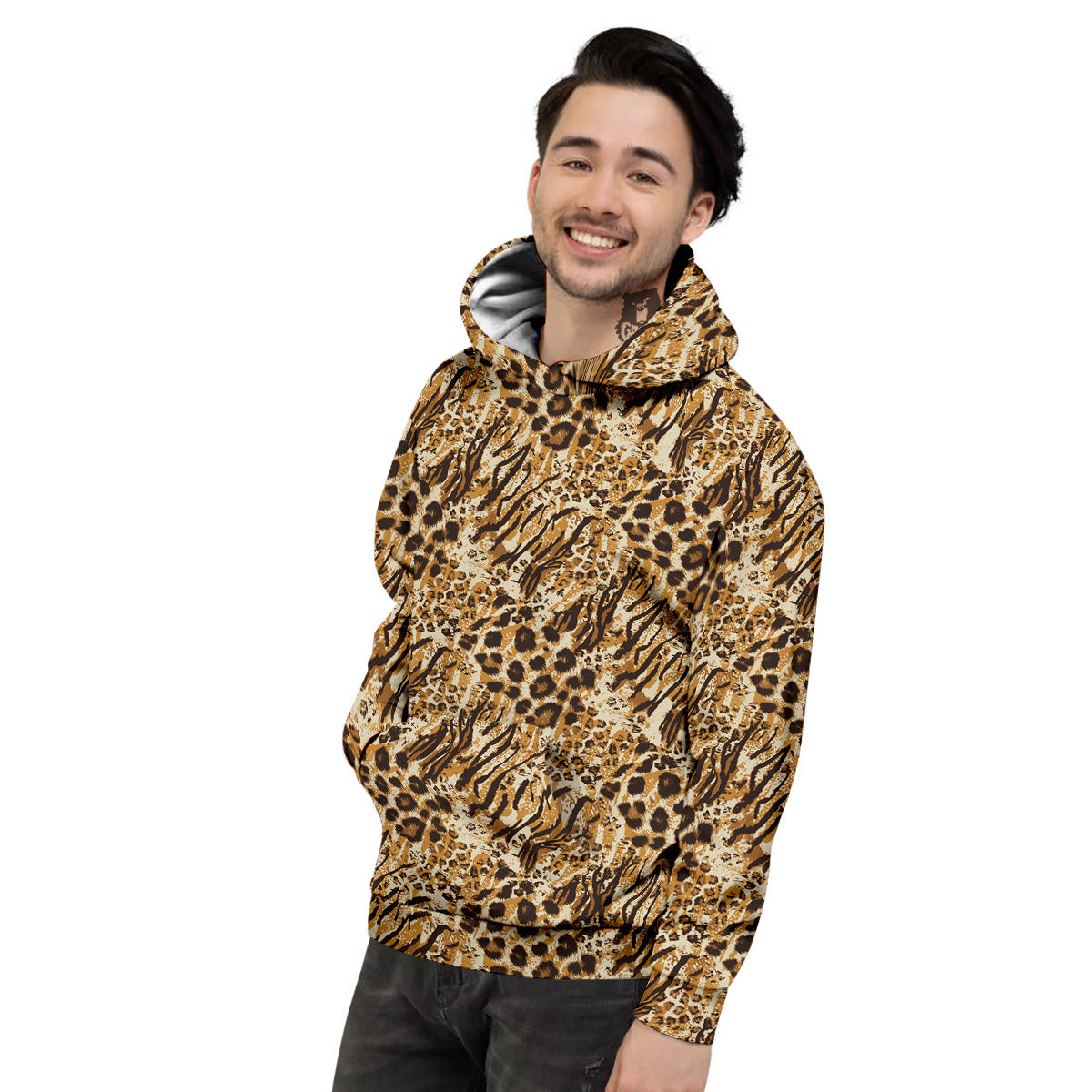 Patchwork Tiger Skin Print Pattern Men's Hoodie-grizzshop