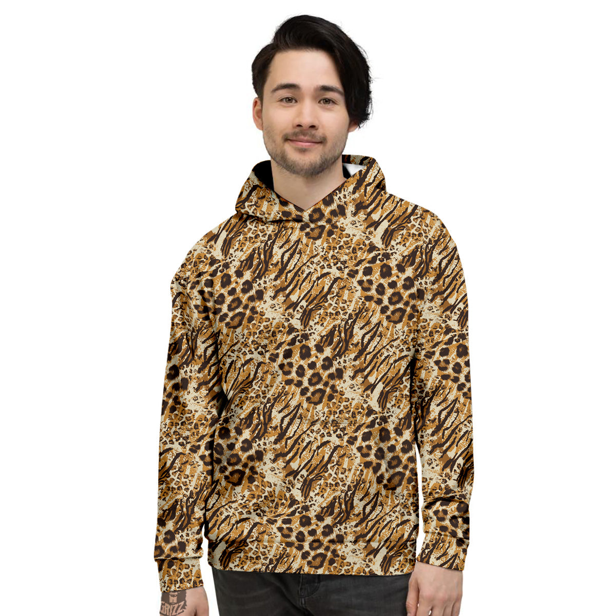 Patchwork Tiger Skin Print Pattern Men's Hoodie-grizzshop