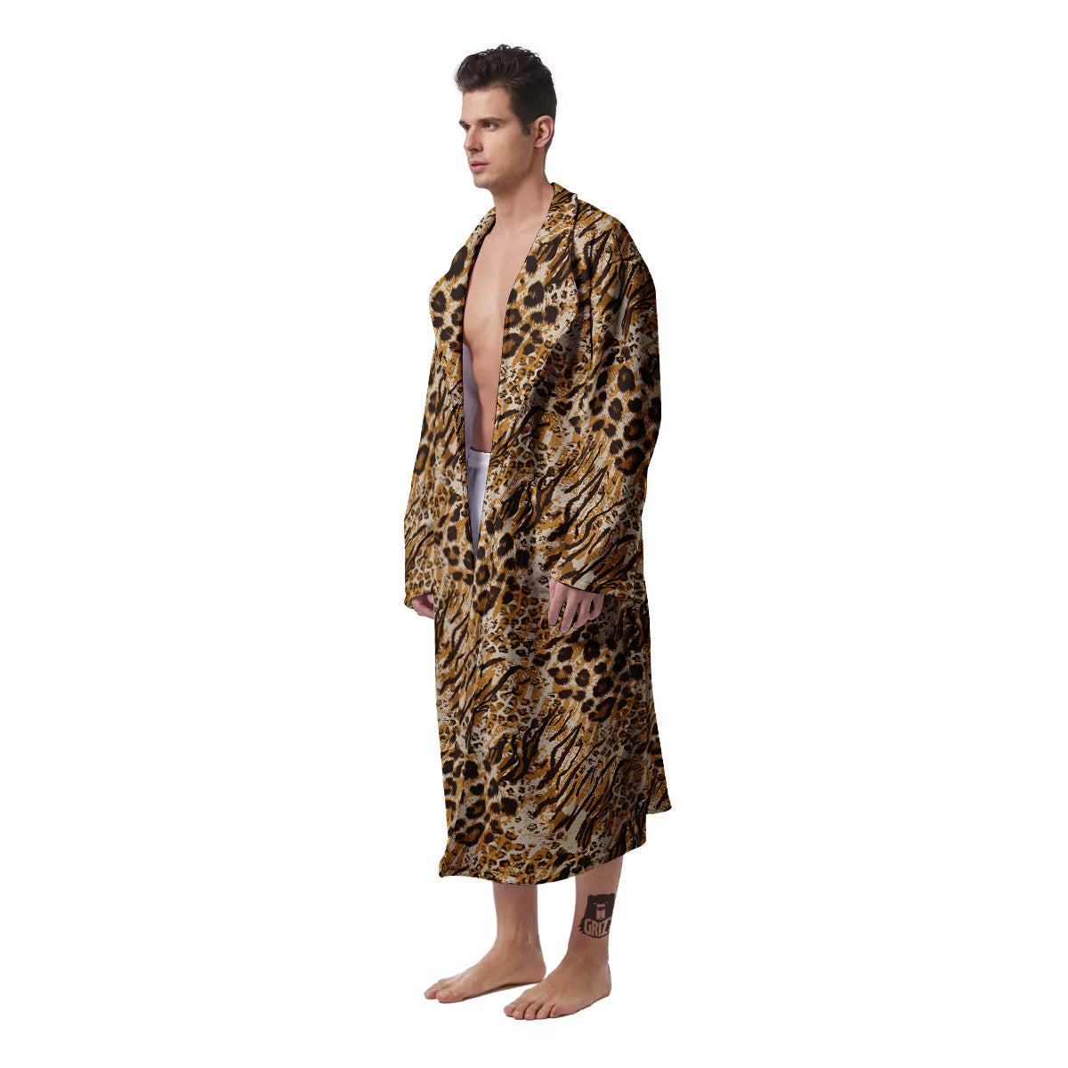 Patchwork Tiger Skin Print Pattern Men's Robe-grizzshop