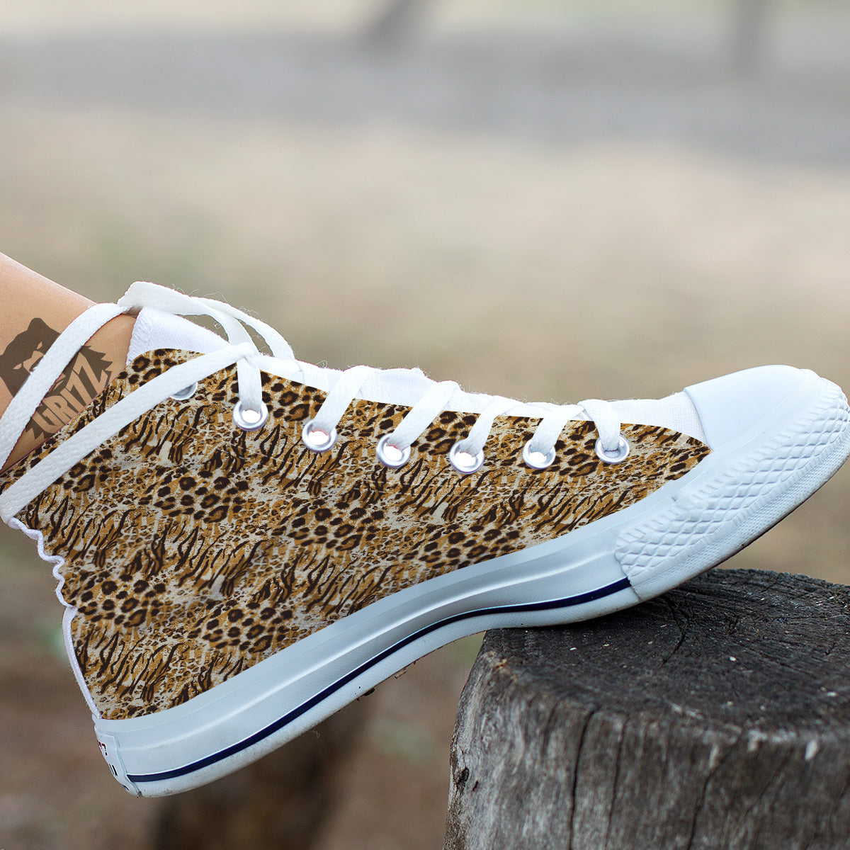 Patchwork Tiger Skin Print Pattern White High Top Shoes-grizzshop