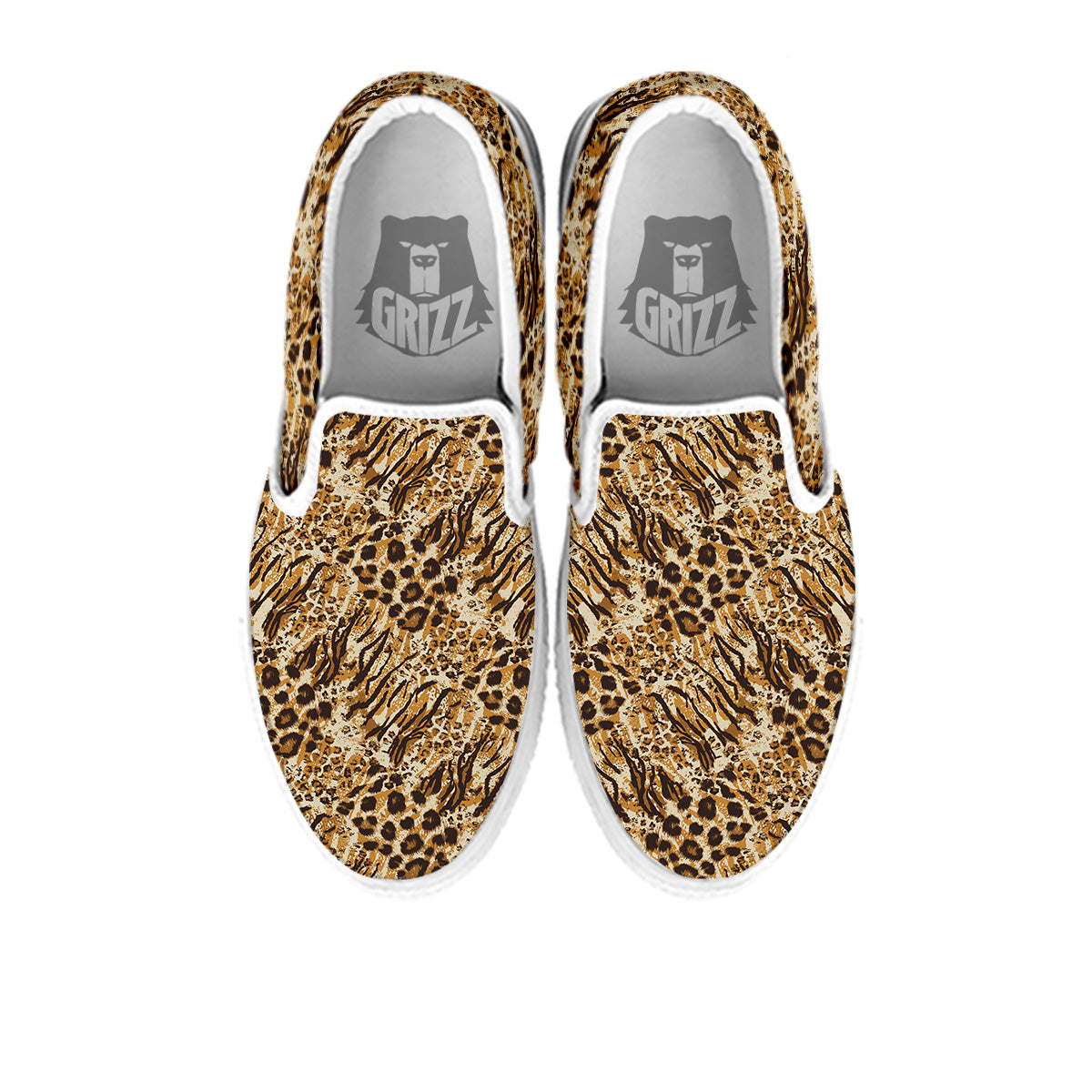 Patchwork Tiger Skin Print Pattern White Slip On Shoes-grizzshop