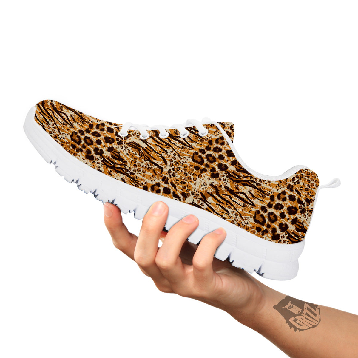 Patchwork Tiger Skin Print Pattern White Sneaker-grizzshop
