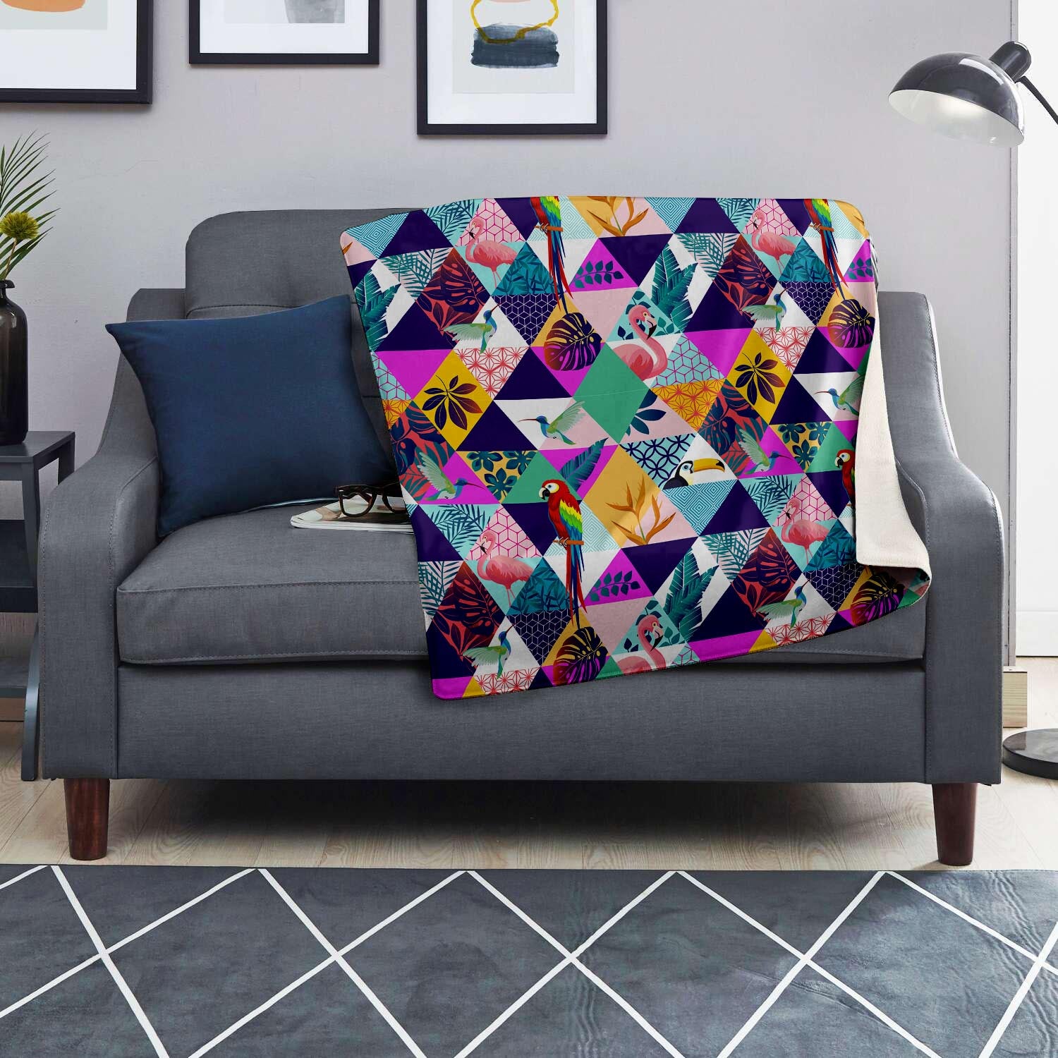 Patchwork Tropical Bird Print Blanket-grizzshop