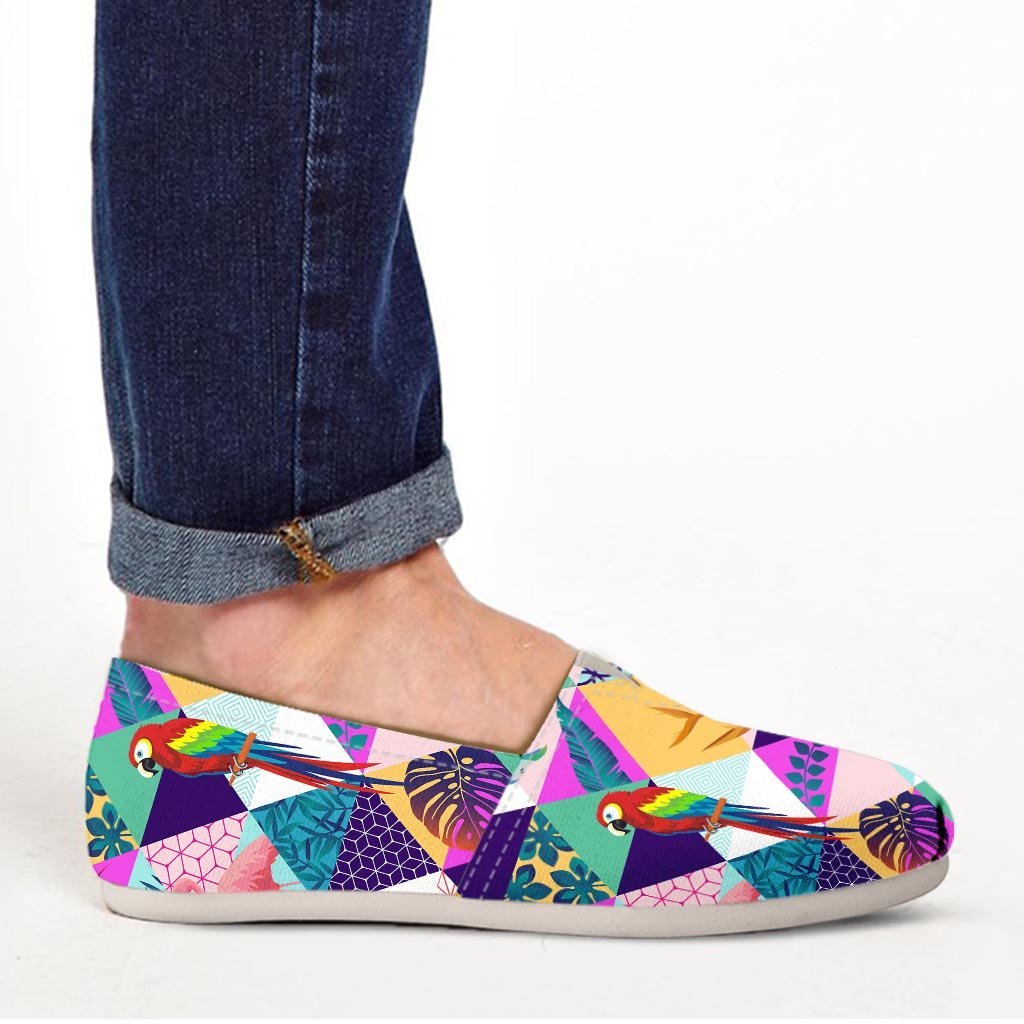 Patchwork Tropical Bird Print Canvas Shoes-grizzshop