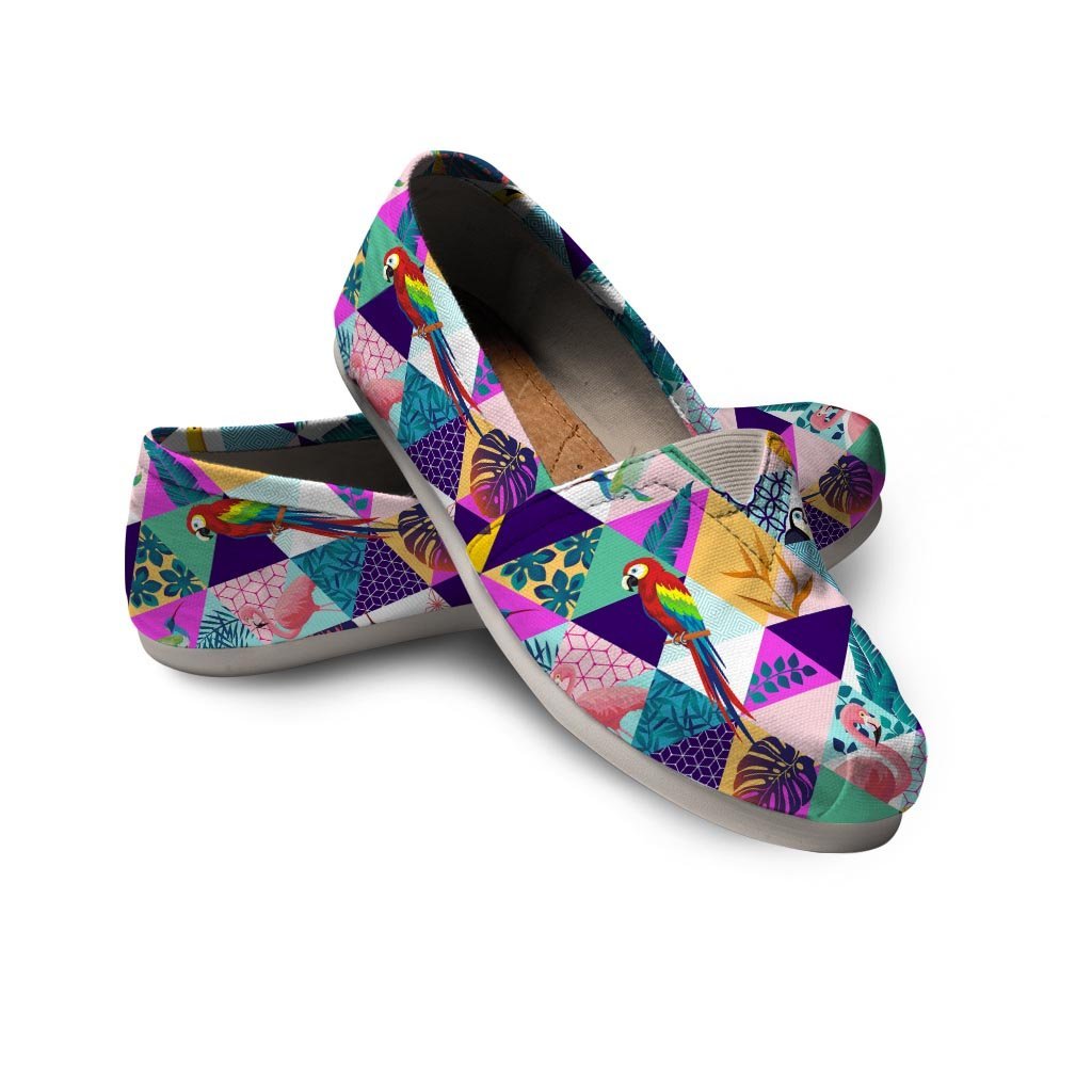 Patchwork Tropical Bird Print Canvas Shoes-grizzshop