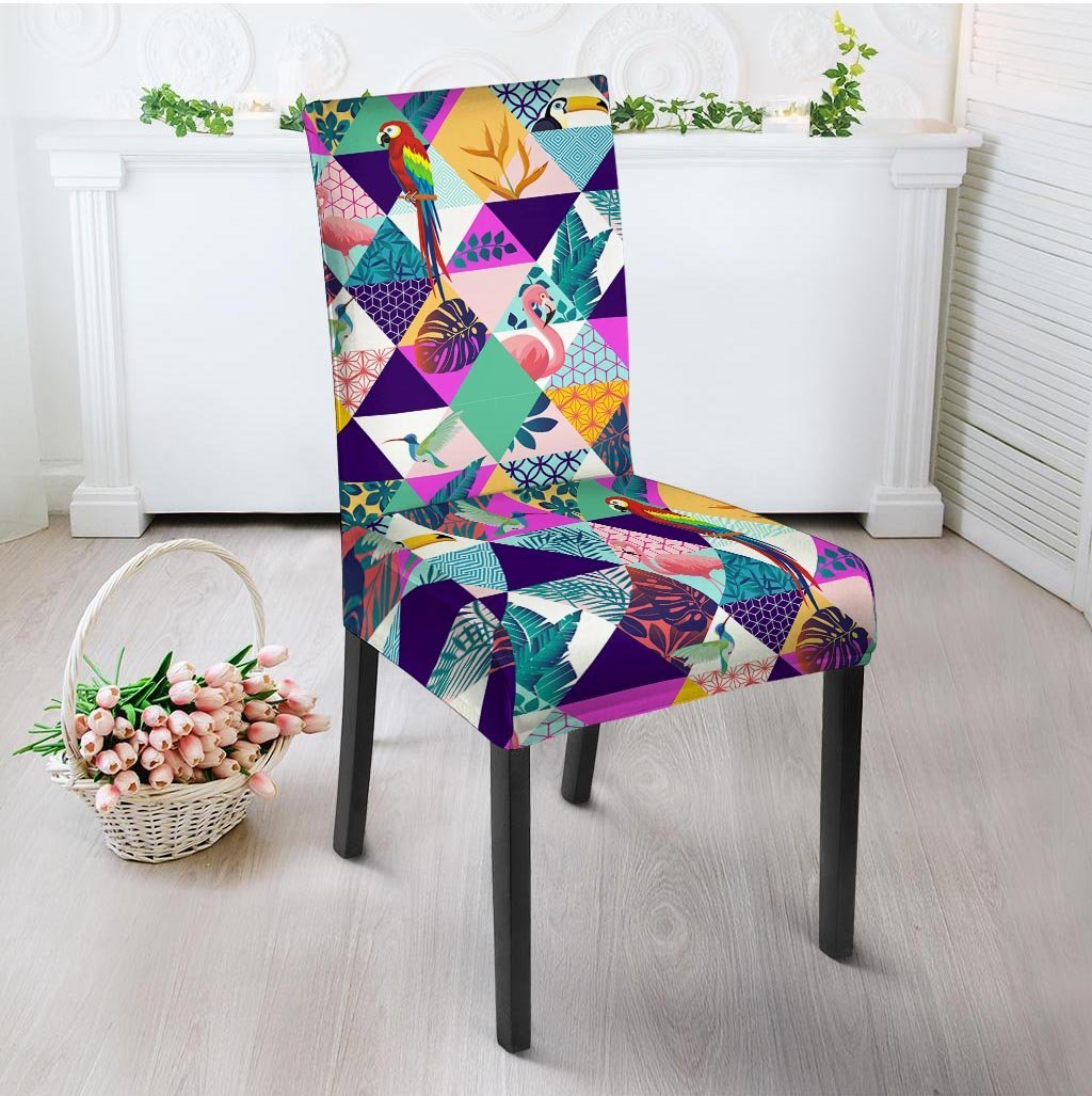 Patchwork Tropical Bird Print Chair Cover-grizzshop