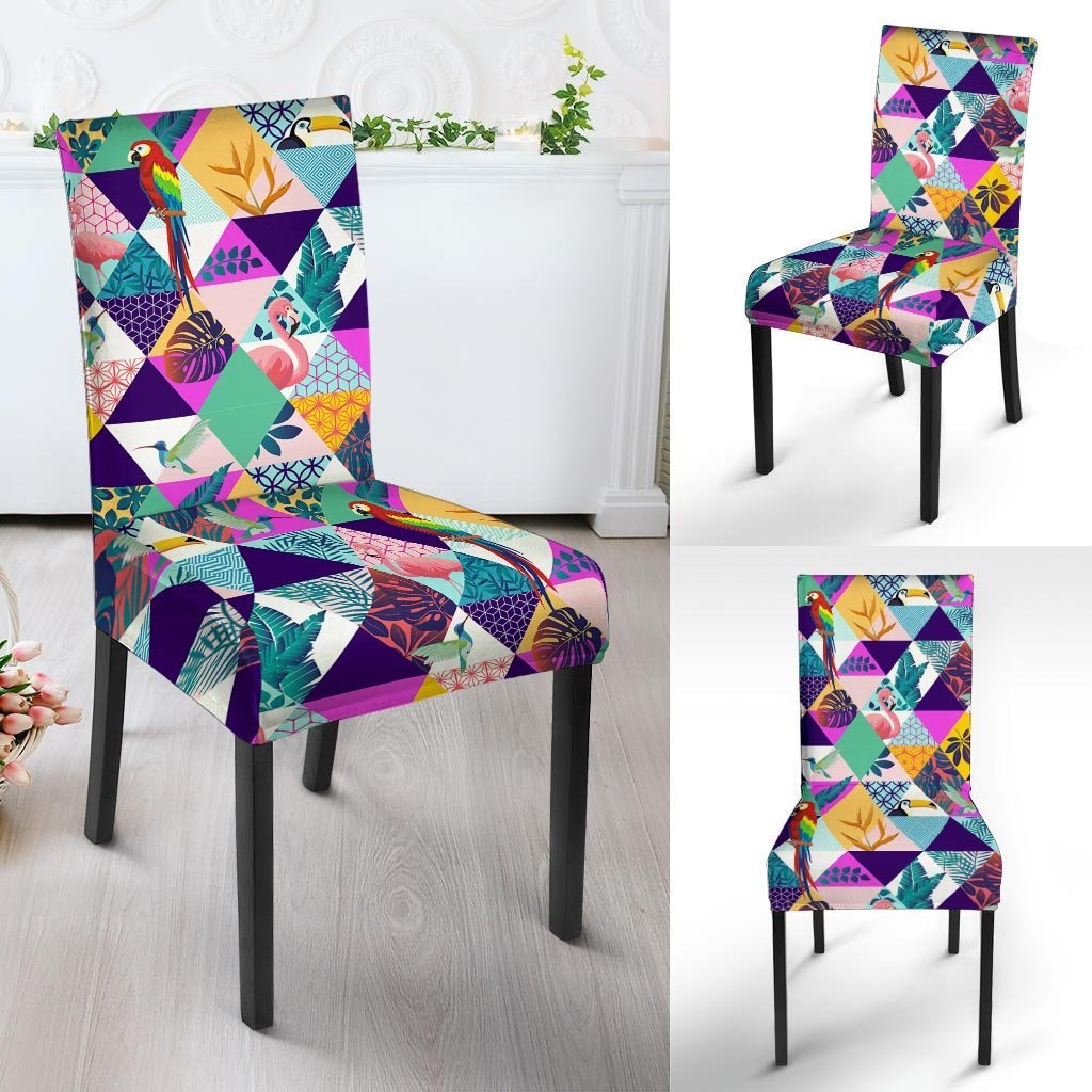 Patchwork Tropical Bird Print Chair Cover-grizzshop