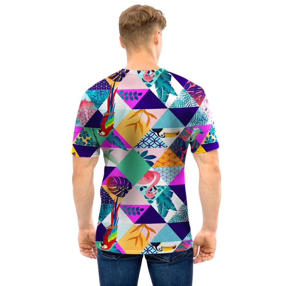 Patchwork Tropical Bird Print Men T Shirt-grizzshop