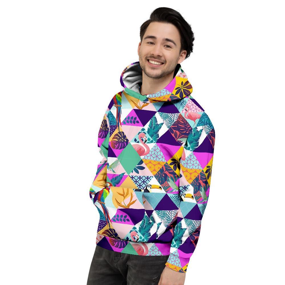 Patchwork Tropical Bird Print Men's Hoodie-grizzshop
