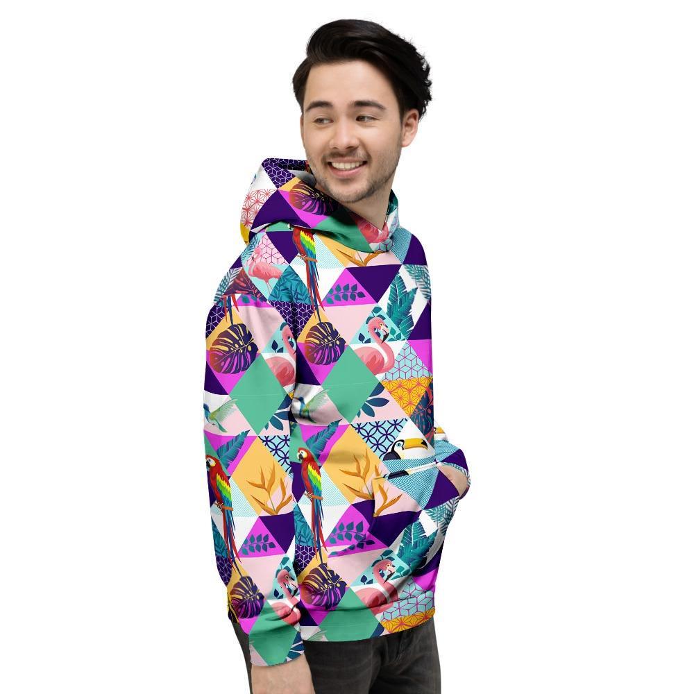 Patchwork Tropical Bird Print Men's Hoodie-grizzshop