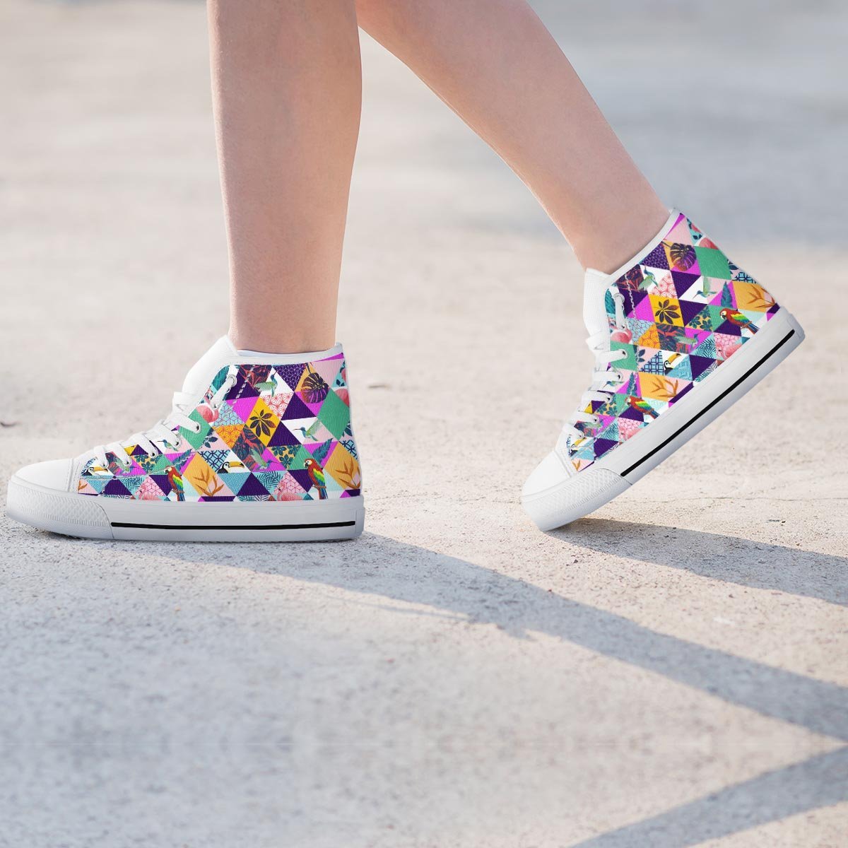 Patchwork Tropical Bird Print Women's High Top Shoes-grizzshop