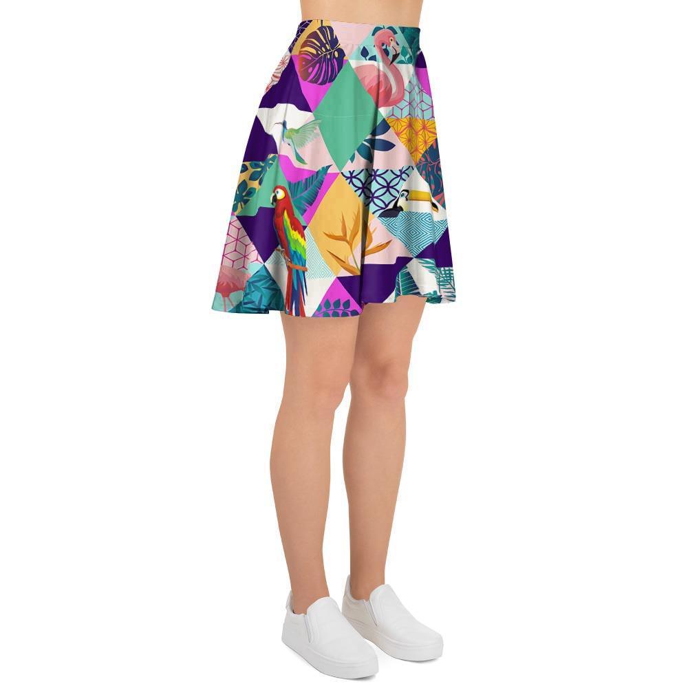 Patchwork Tropical Bird Print Women's Skirt-grizzshop