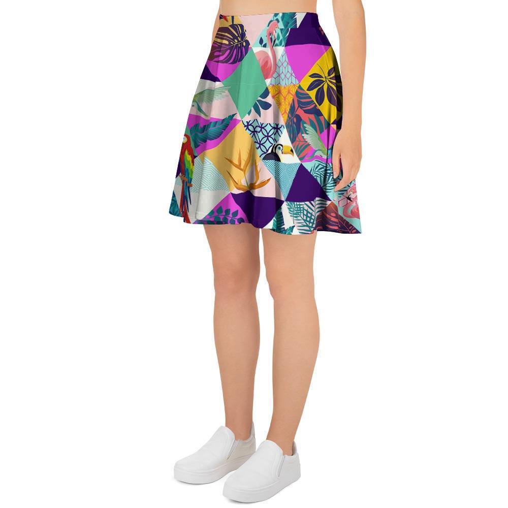 Patchwork Tropical Bird Print Women's Skirt-grizzshop