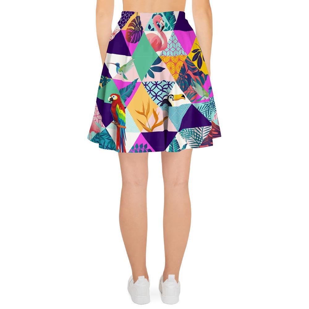 Patchwork Tropical Bird Print Women's Skirt-grizzshop