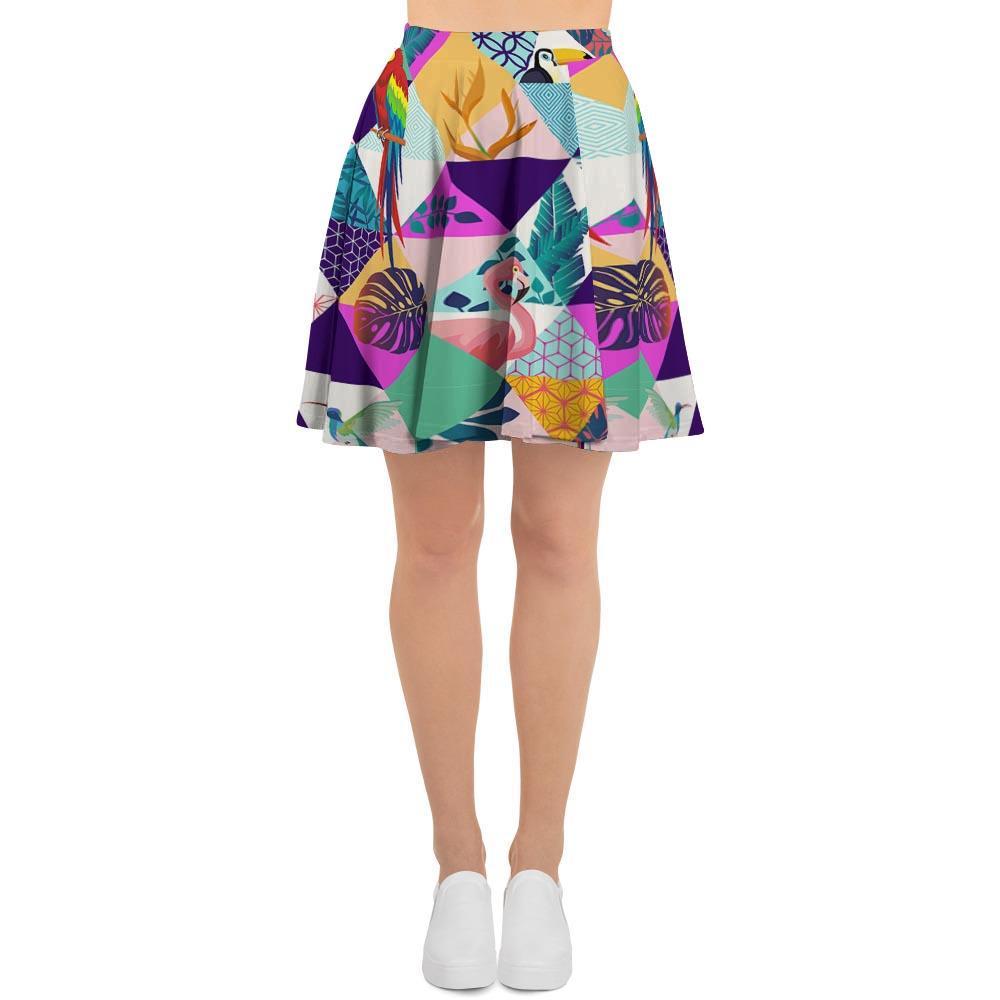 Patchwork Tropical Bird Print Women's Skirt-grizzshop