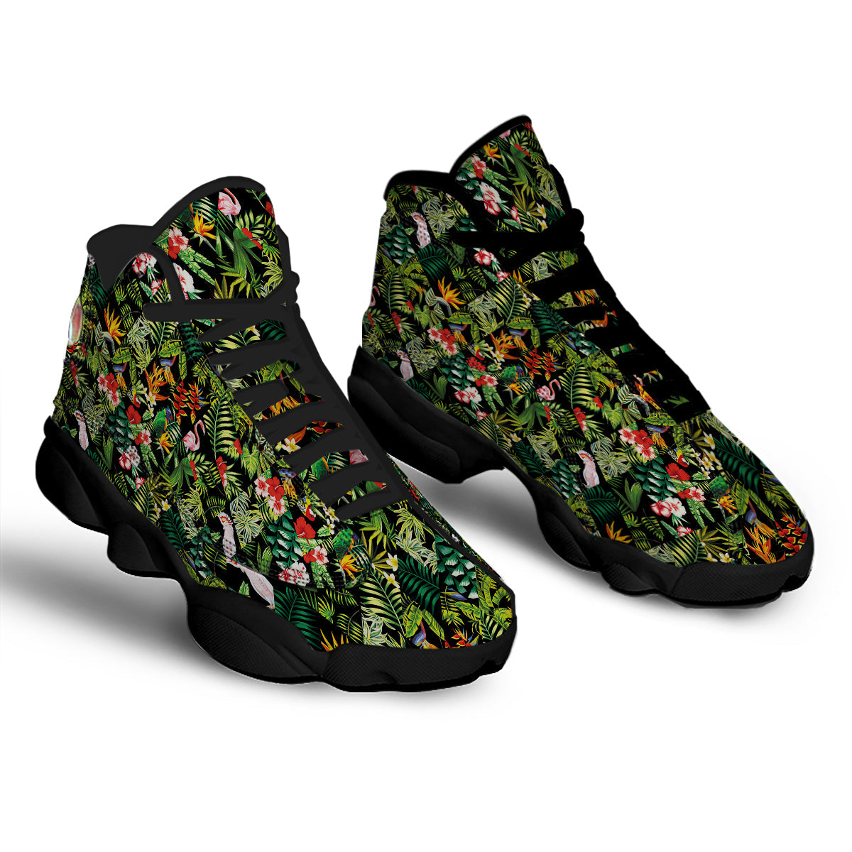 Patchwork Tropical Print Pattern Black Basketball Shoes-grizzshop