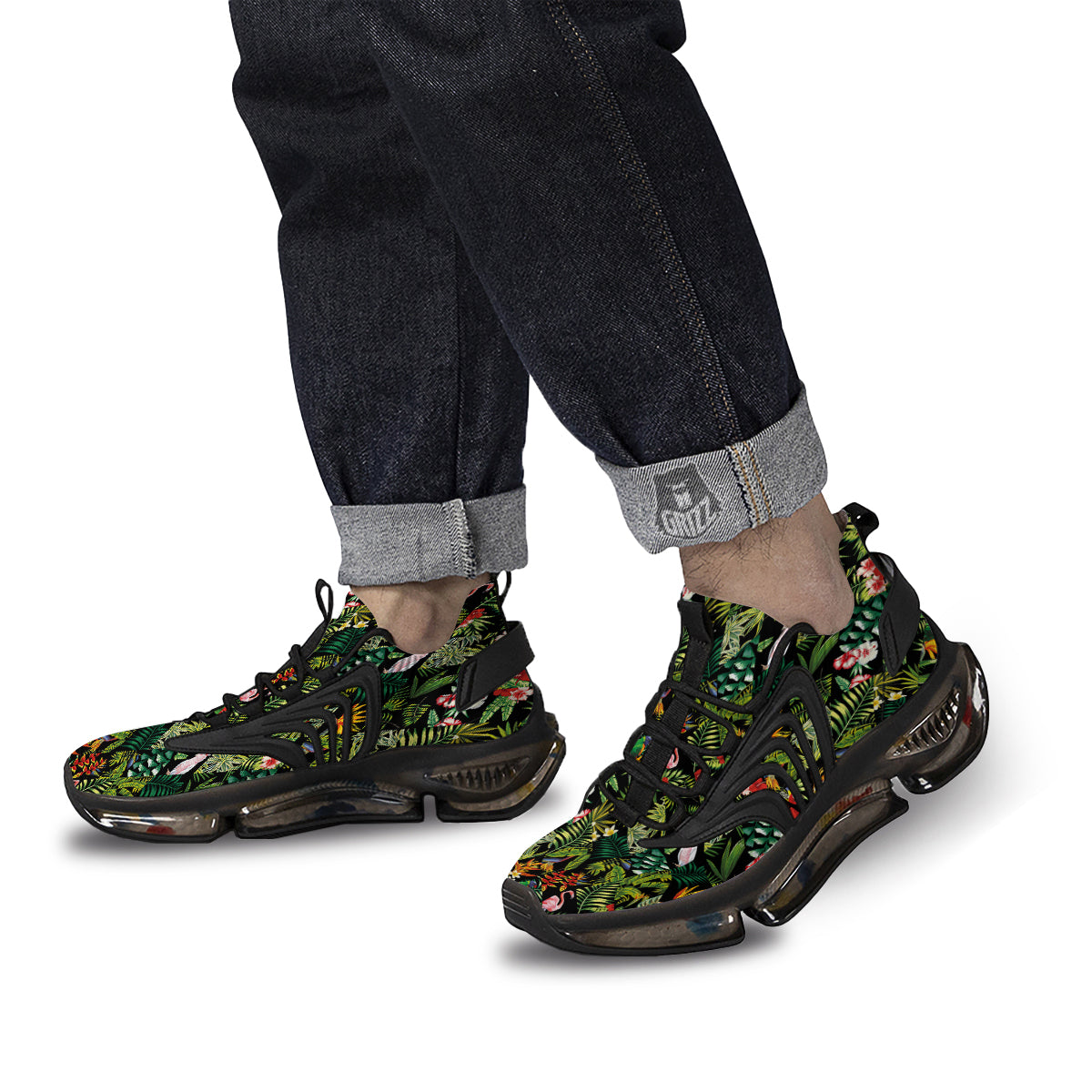 Patchwork Tropical Print Pattern Black Gym Shoes-grizzshop