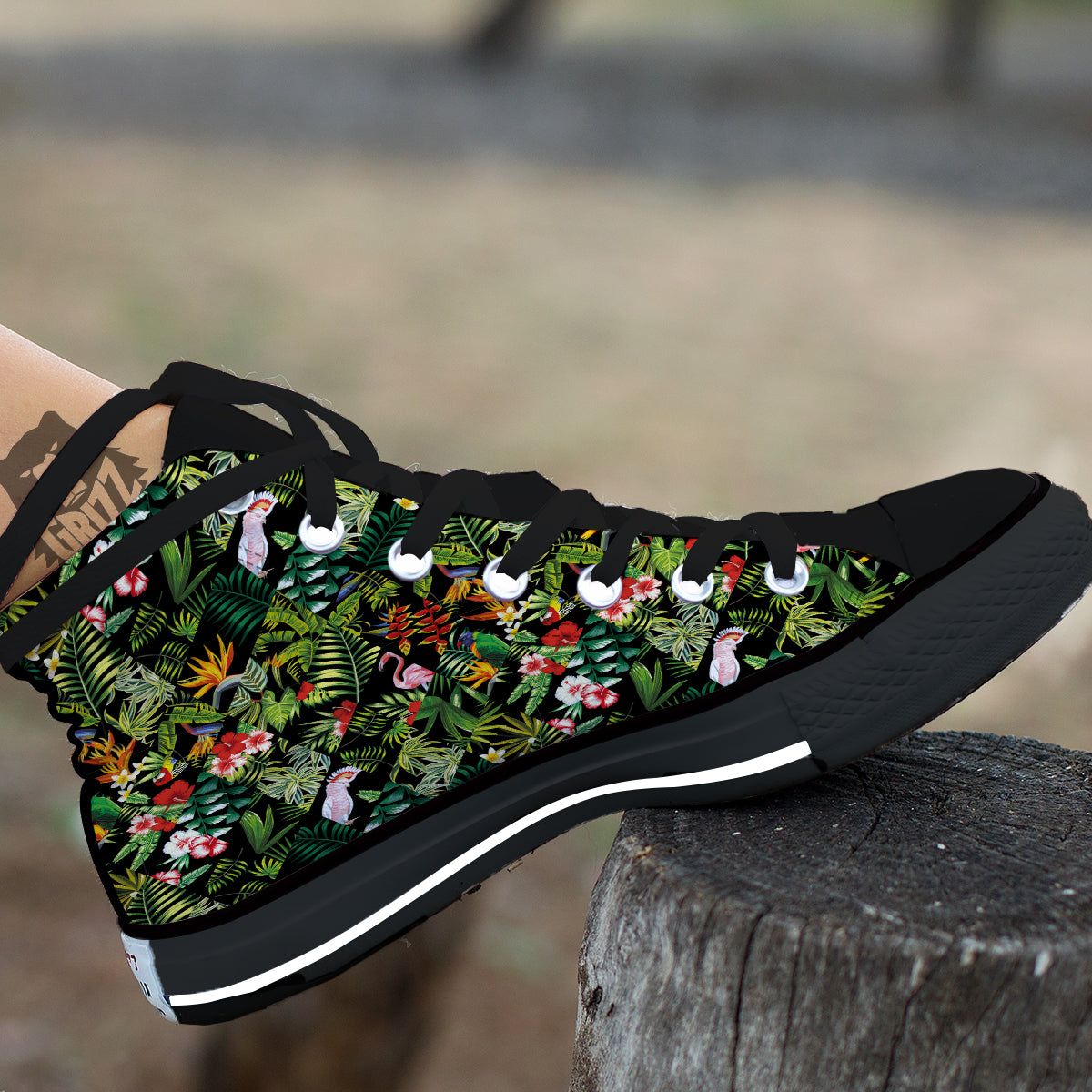 Patchwork Tropical Print Pattern Black High Top Shoes-grizzshop