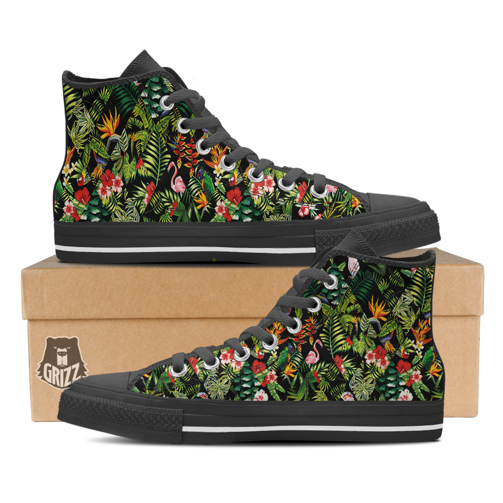 Patchwork Tropical Print Pattern Black High Top Shoes-grizzshop