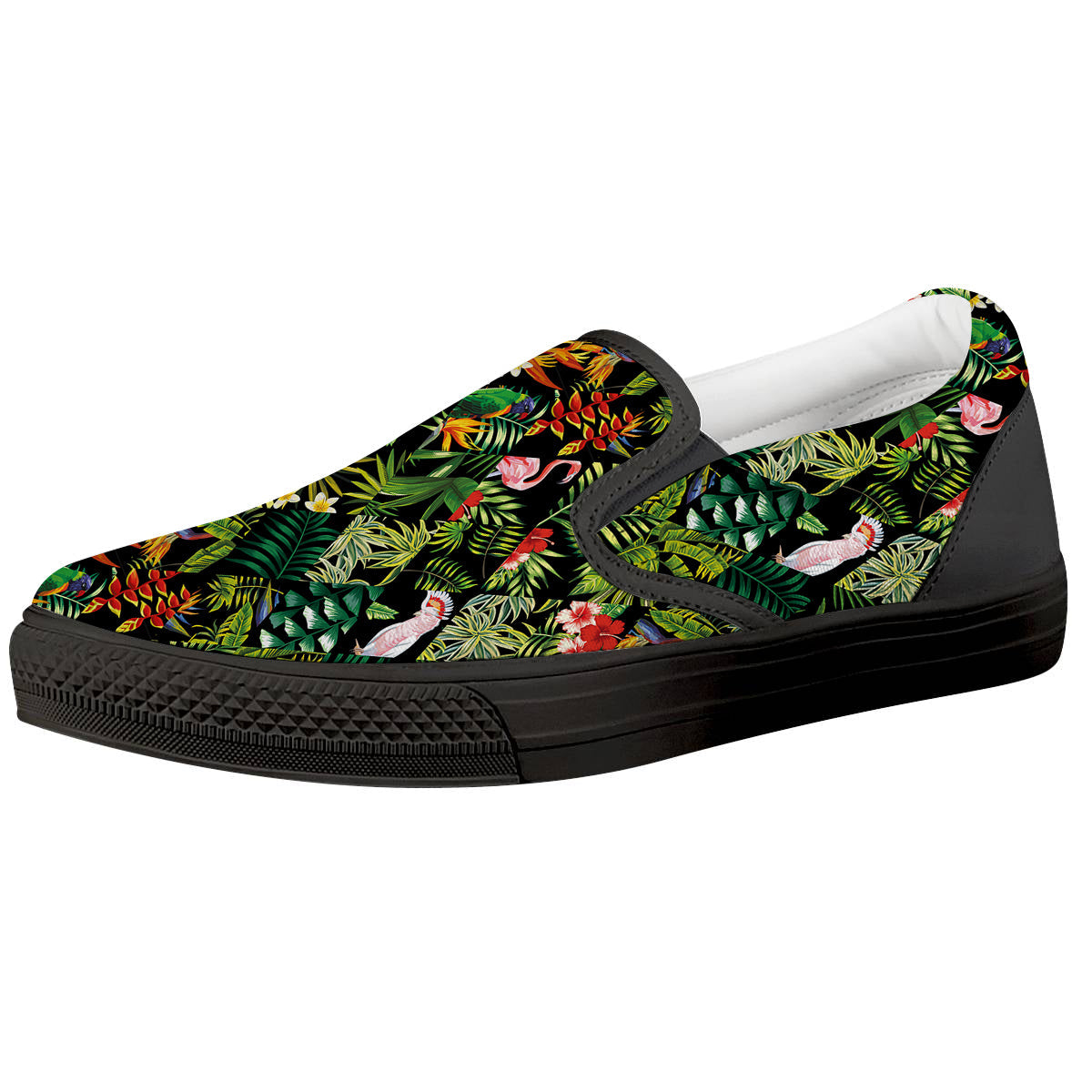 Patchwork Tropical Print Pattern Black Slip On Shoes-grizzshop