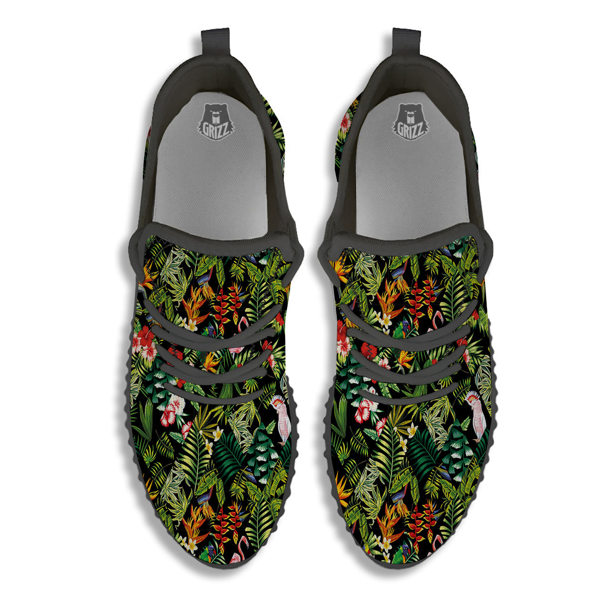 Patchwork Tropical Print Pattern Black Walking Shoes-grizzshop