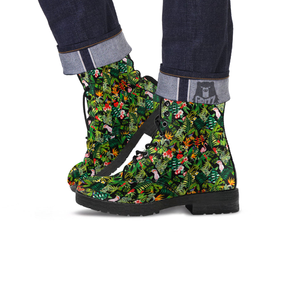 Patchwork Tropical Print Pattern Leather Boots-grizzshop