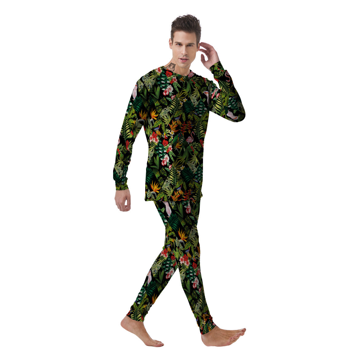 Patchwork Tropical Print Pattern Men's Pajamas-grizzshop