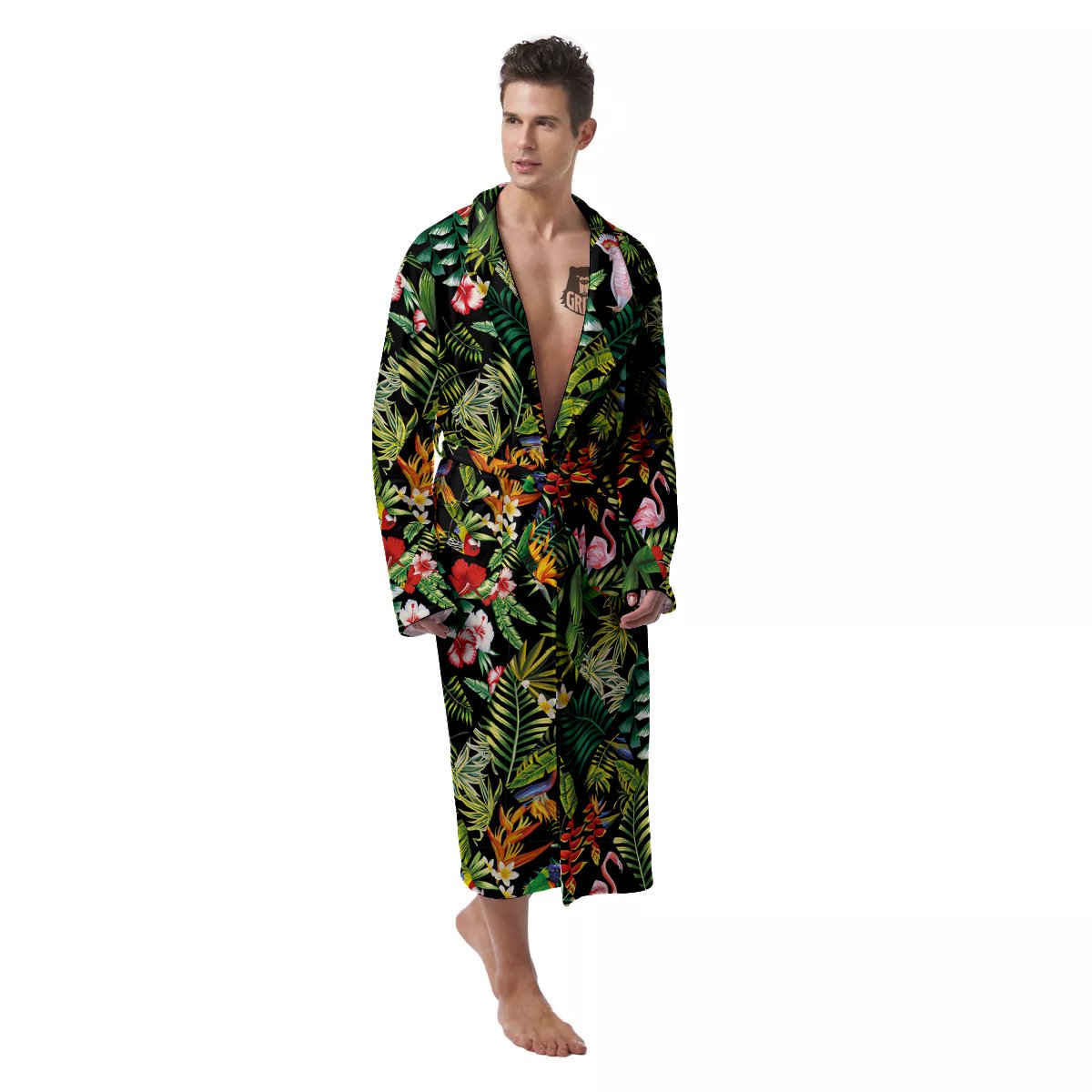 Patchwork Tropical Print Pattern Men's Robe-grizzshop
