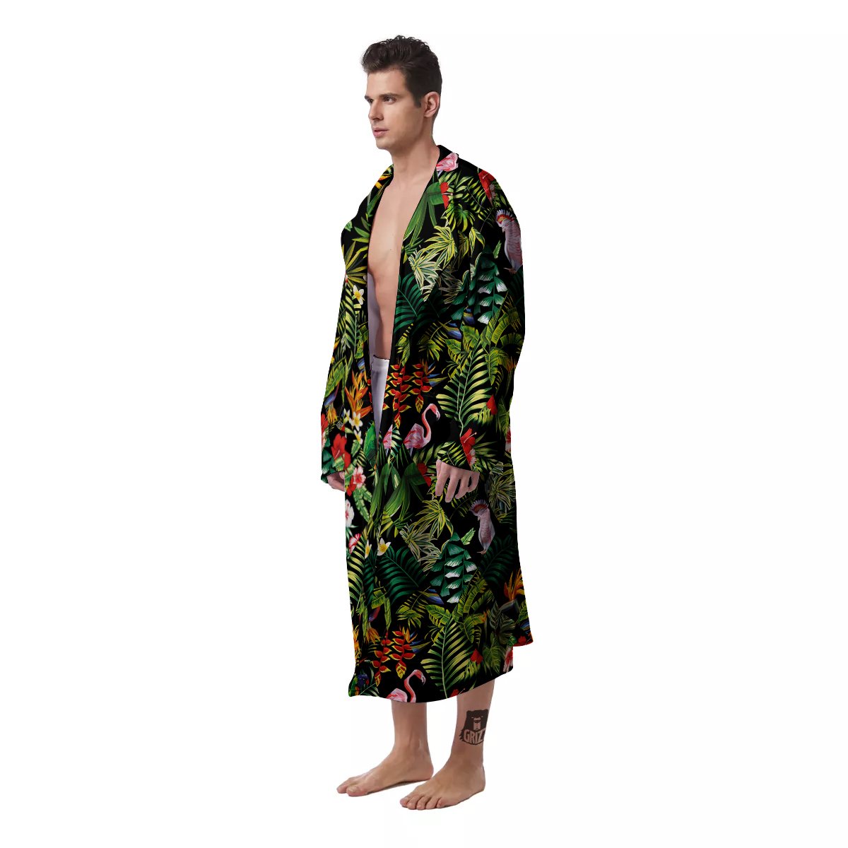 Patchwork Tropical Print Pattern Men's Robe-grizzshop