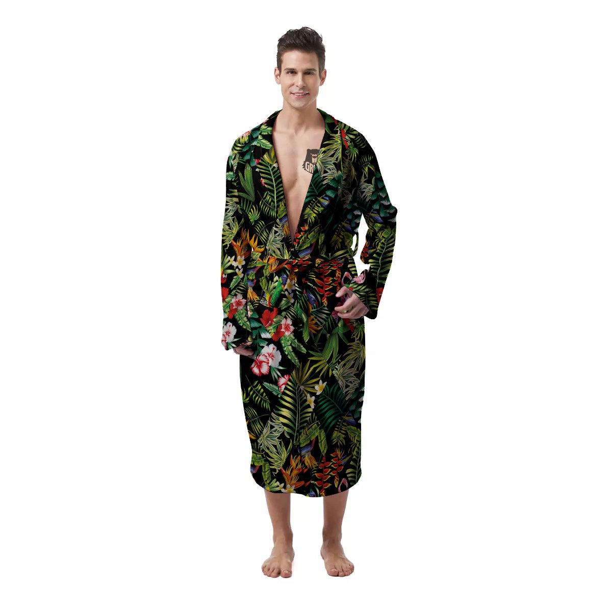 Patchwork Tropical Print Pattern Men's Robe-grizzshop