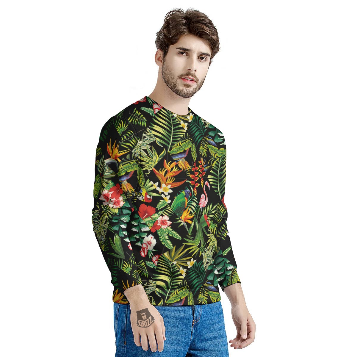 Patchwork Tropical Print Pattern Men's Sweatshirt-grizzshop