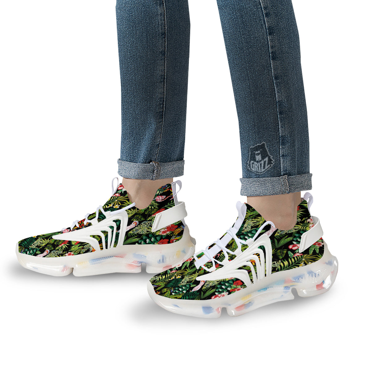 Patchwork Tropical Print Pattern White Gym Shoes-grizzshop