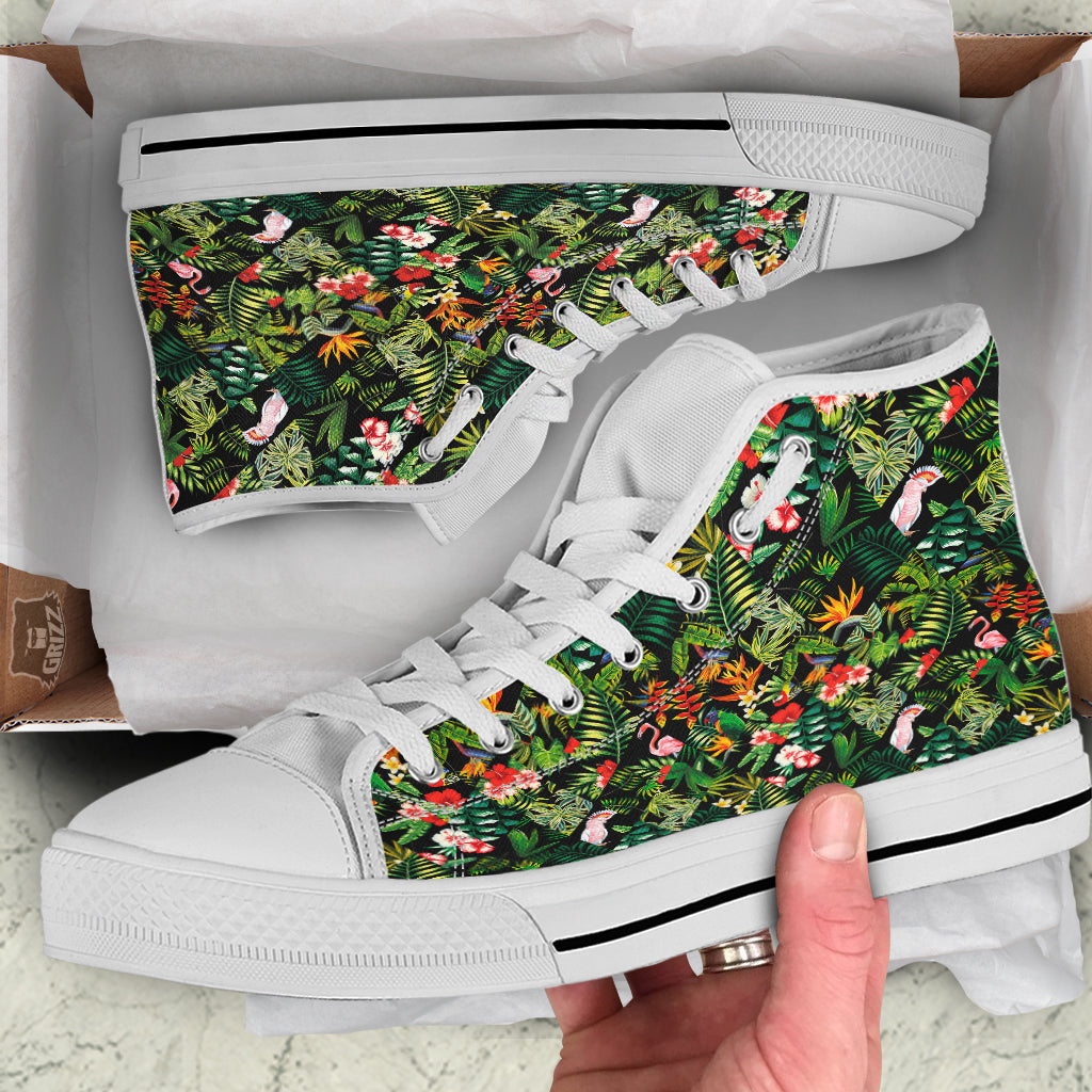 Patchwork Tropical Print Pattern White High Top Shoes-grizzshop