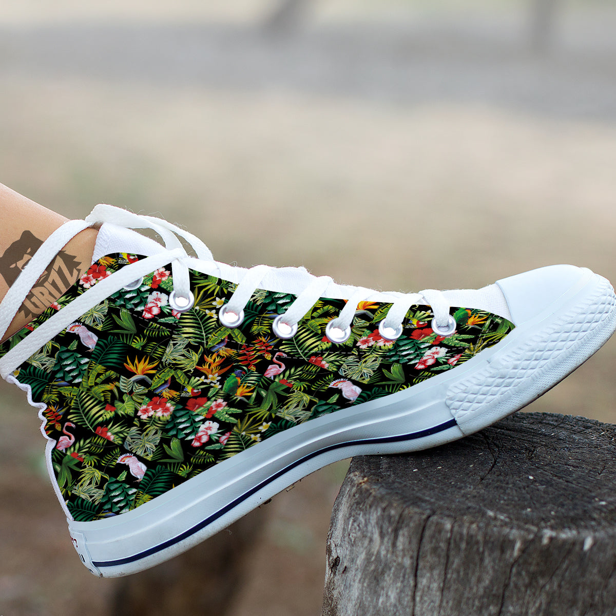 Patchwork Tropical Print Pattern White High Top Shoes-grizzshop