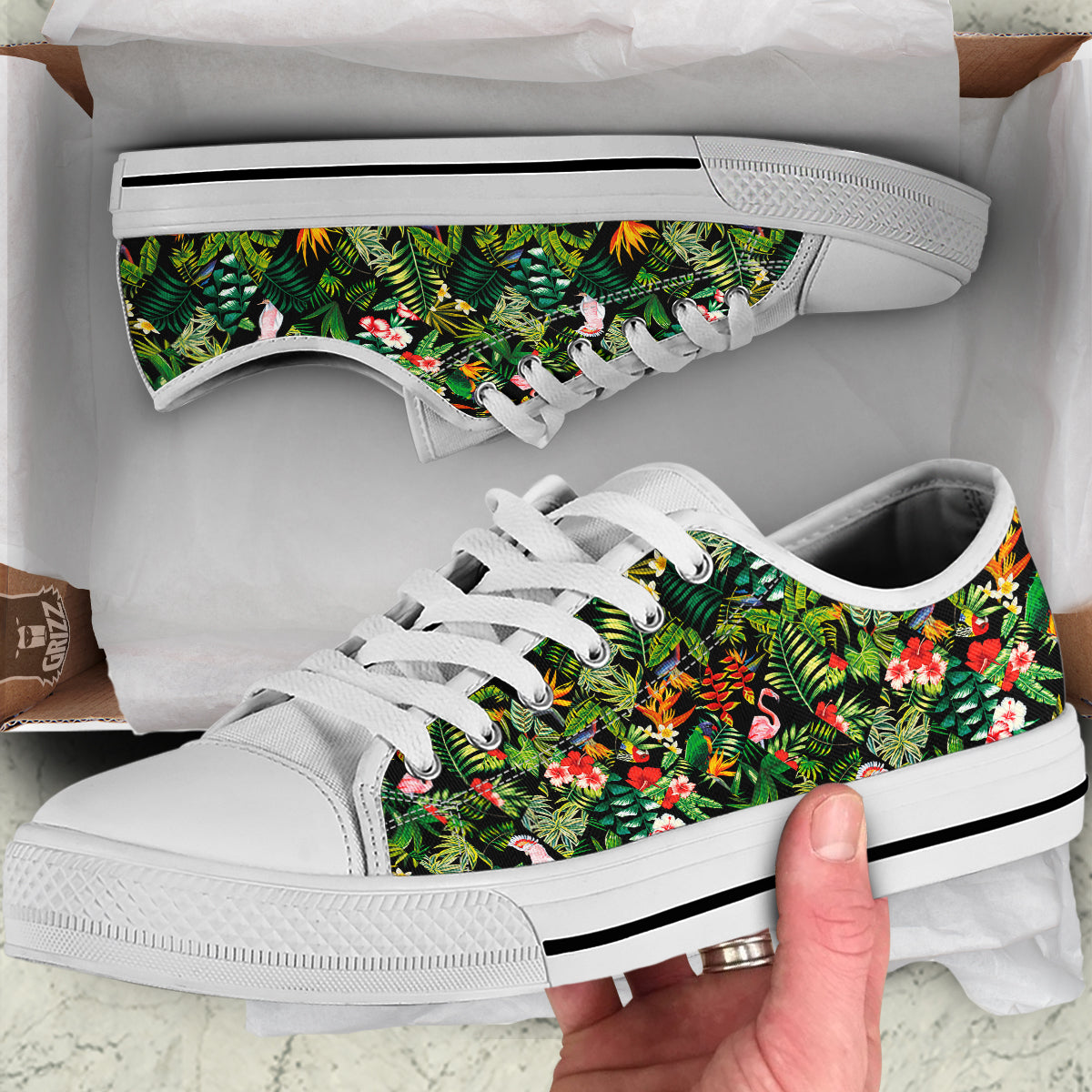 Patchwork Tropical Print Pattern White Low Top Shoes-grizzshop