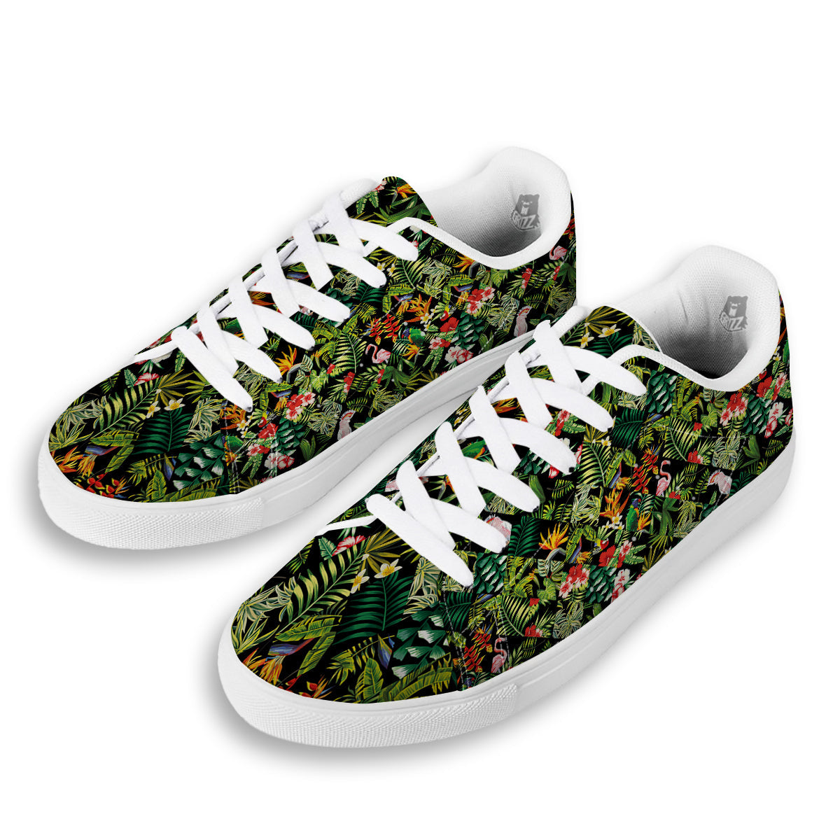 Patchwork Tropical Print Pattern White Low Top Sneakers-grizzshop