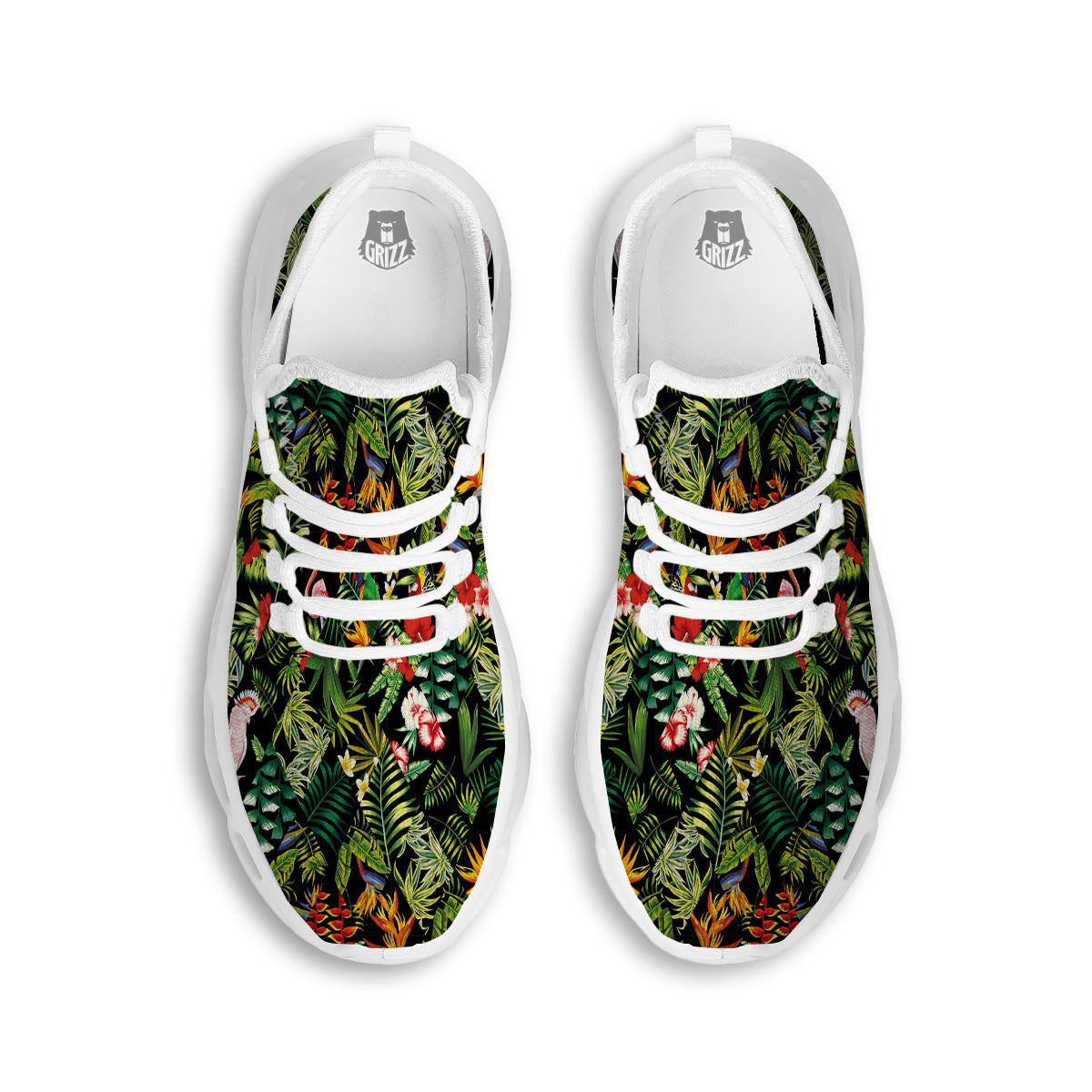 Patchwork Tropical Print Pattern White Running Shoes-grizzshop