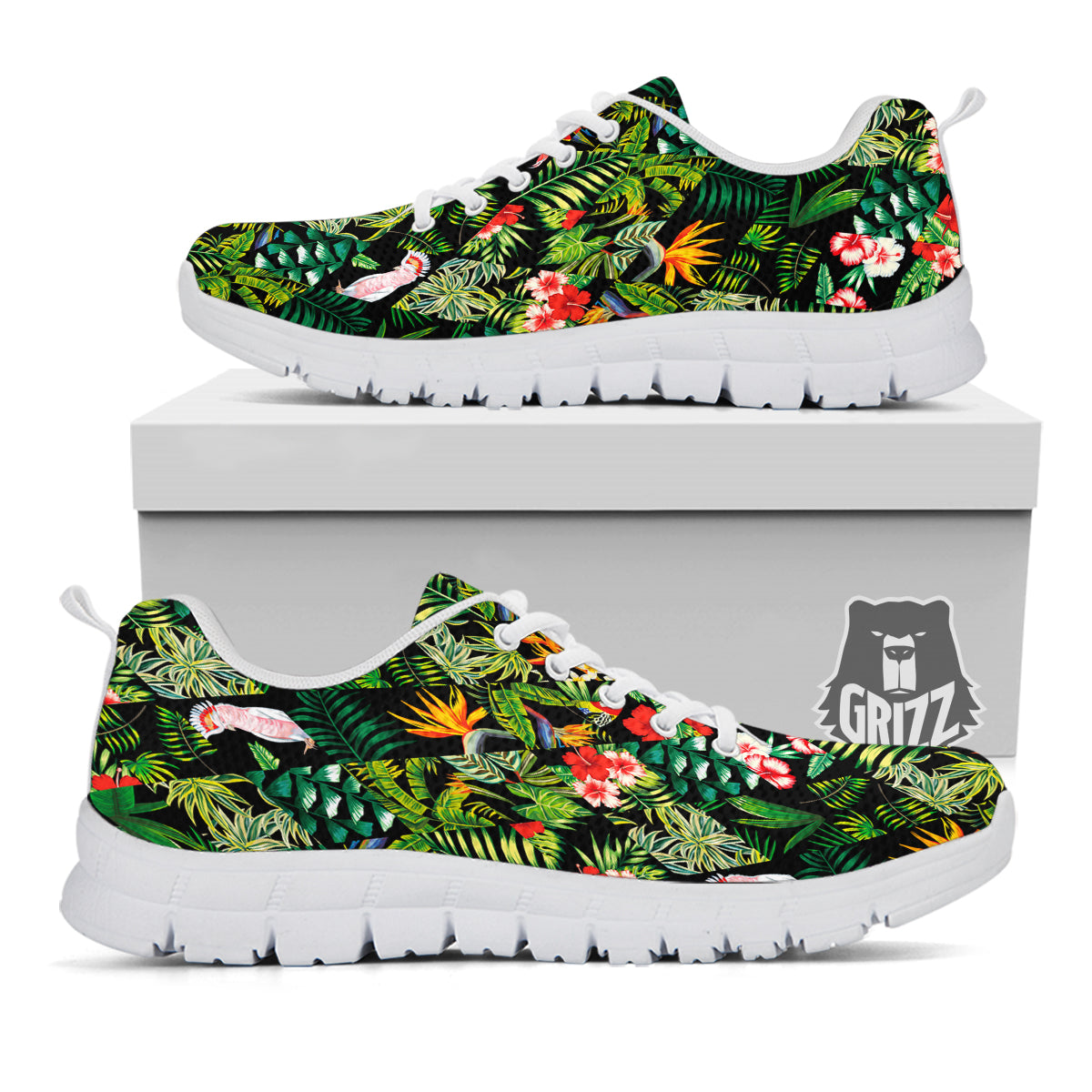 Patchwork Tropical Print Pattern White Sneaker-grizzshop