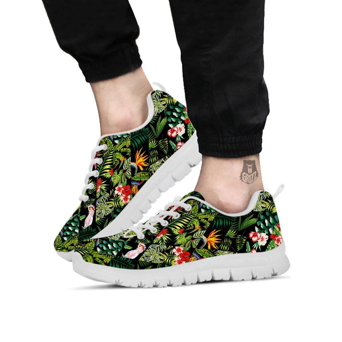 Patchwork Tropical Print Pattern White Sneaker-grizzshop