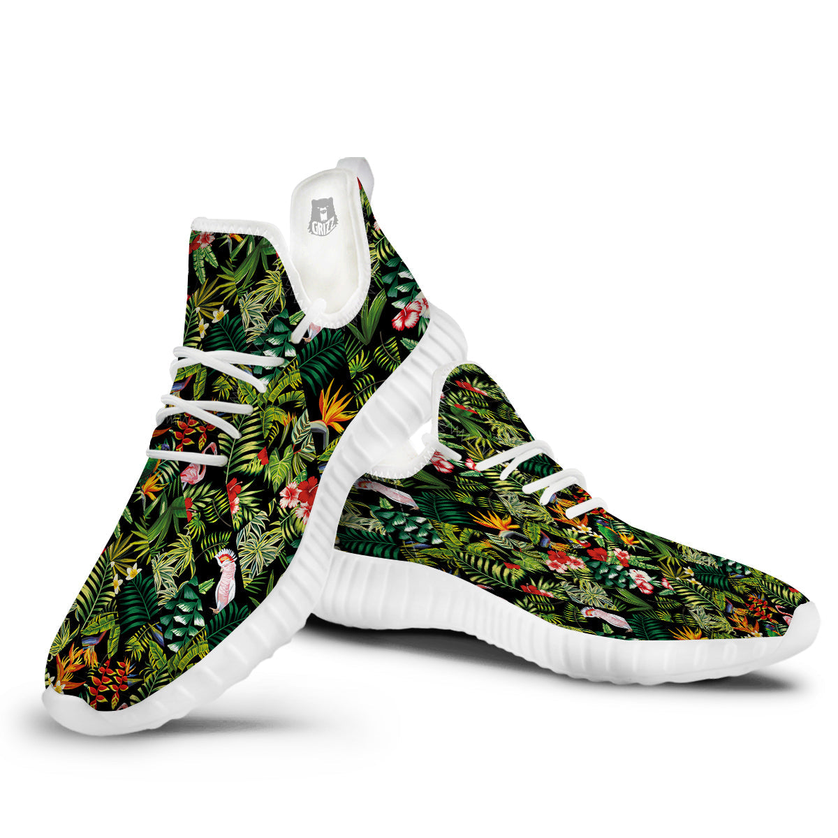 Patchwork Tropical Print Pattern White Walking Shoes-grizzshop