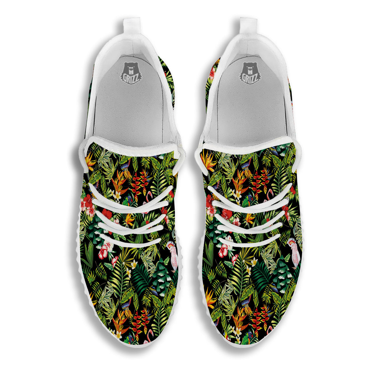 Patchwork Tropical Print Pattern White Walking Shoes-grizzshop